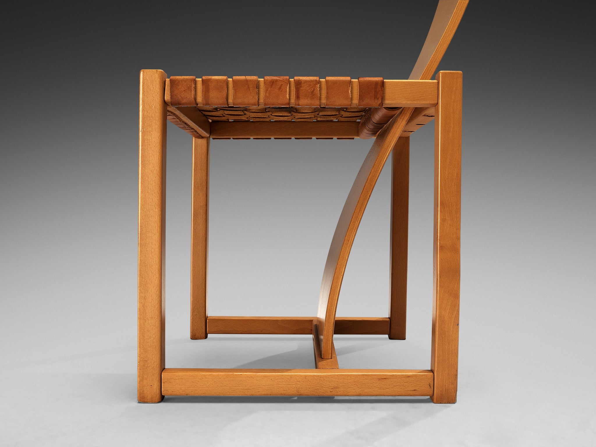 Italian Set of Six Dining Chairs with Woven Leather Seats seating Morentz