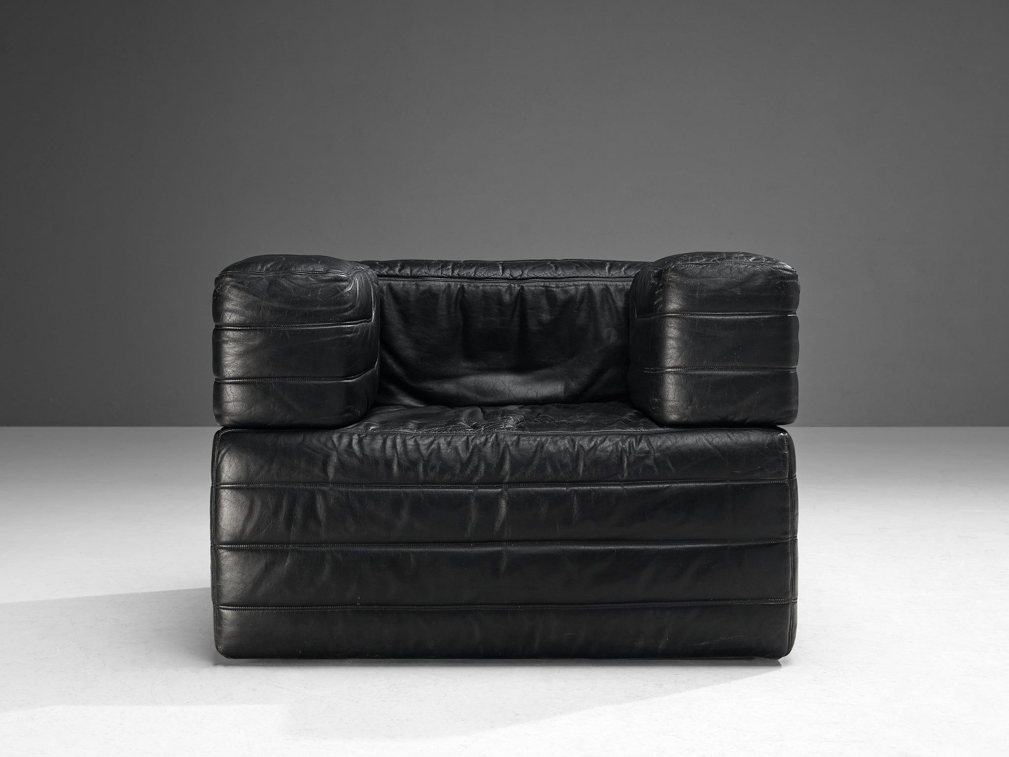 Italian Pair of Cubic Lounge Chairs in Black Leather seating Morentz