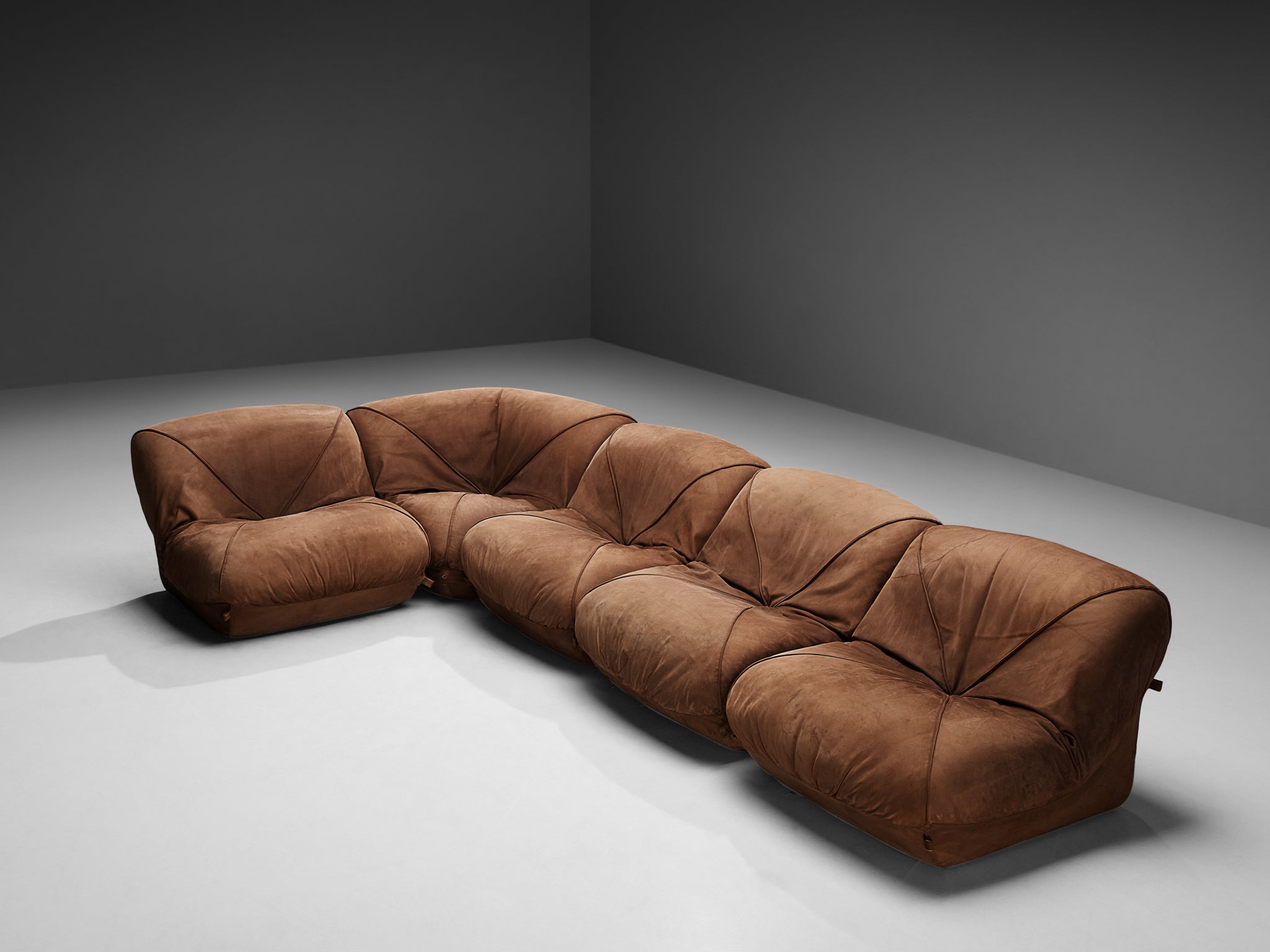 Airborne Sectional Sofa 'Patate' in Brown Suede seating Morentz