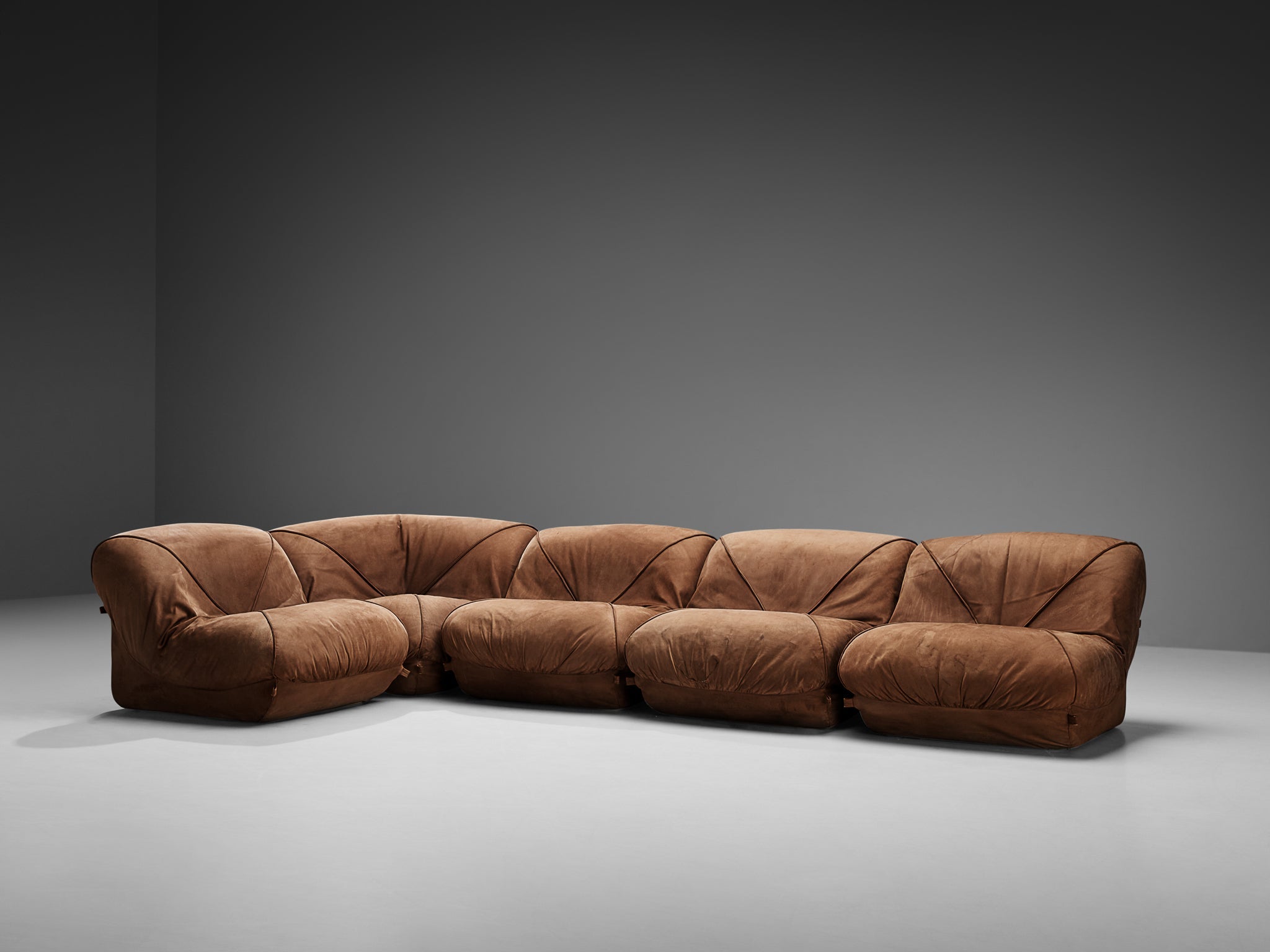 Airborne Sectional Sofa 'Patate' in Brown Suede seating Morentz