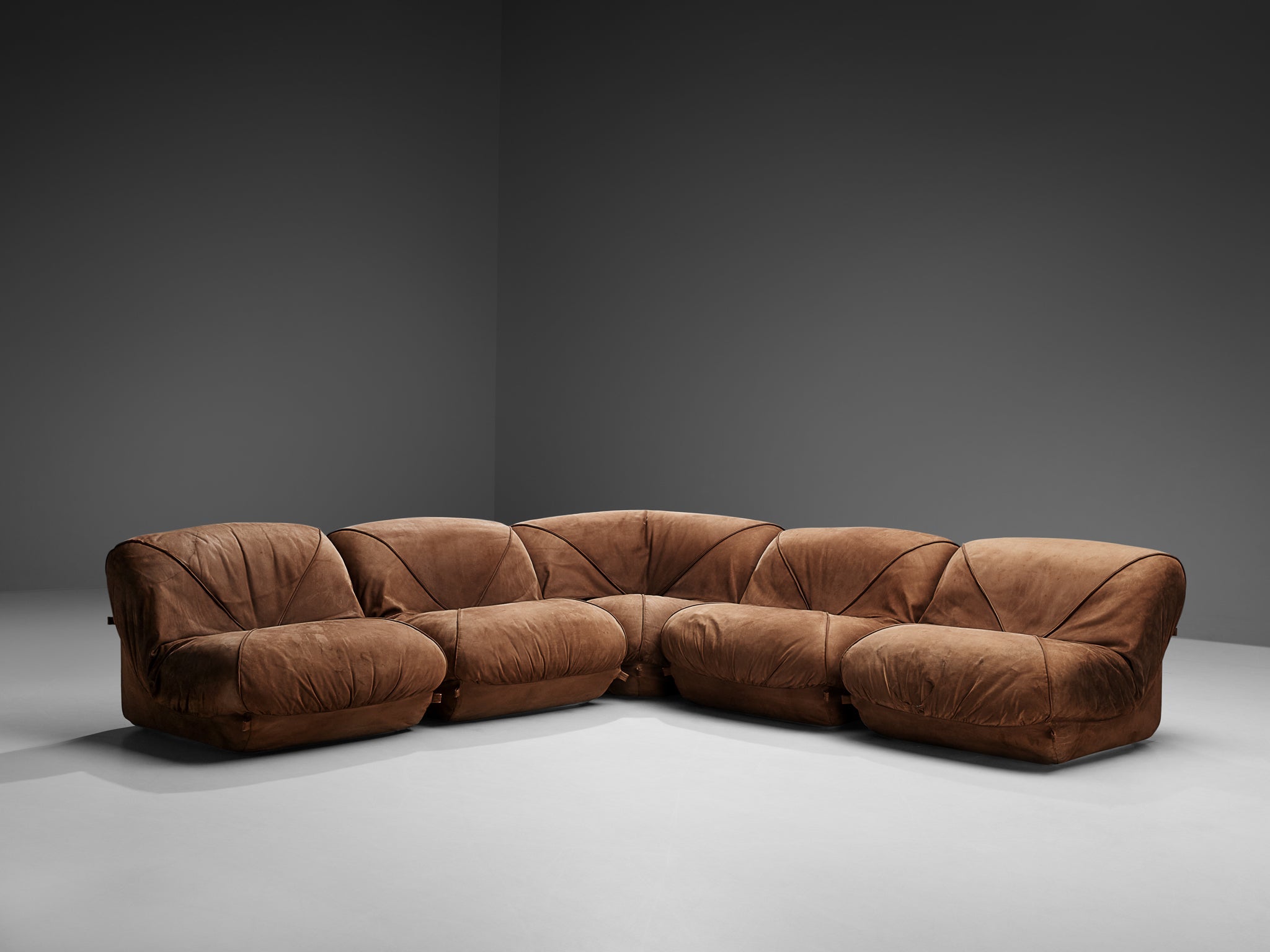 Airborne Sectional Sofa 'Patate' in Brown Suede seating Morentz