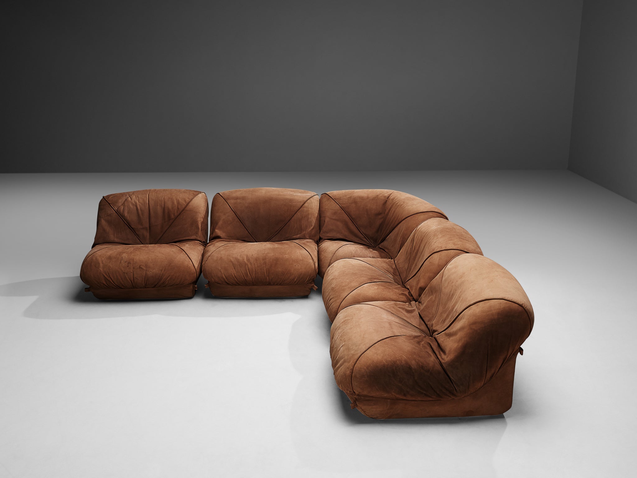 Airborne Sectional Sofa 'Patate' in Brown Suede seating Morentz