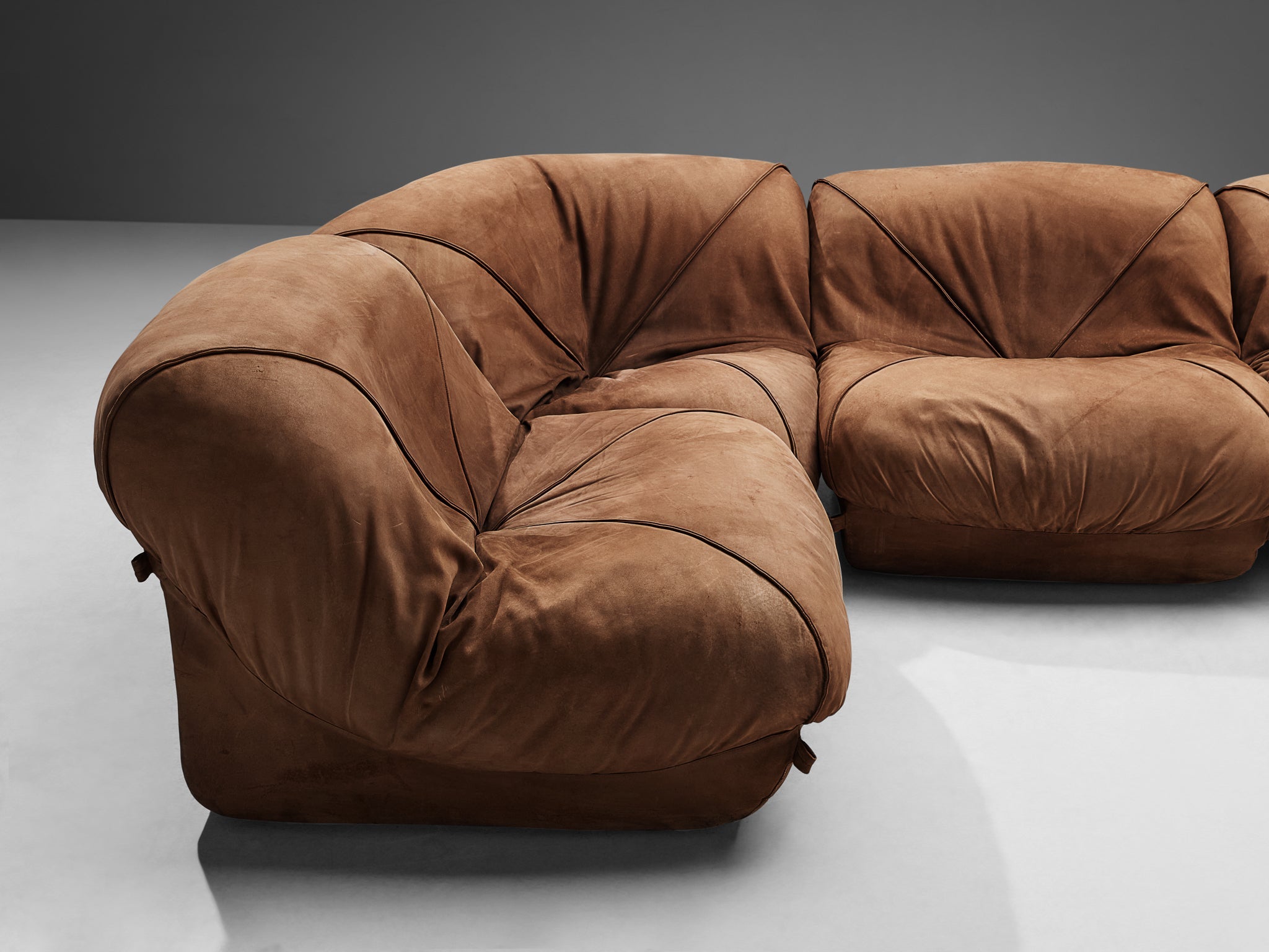 Airborne Sectional Sofa 'Patate' in Brown Suede seating Morentz