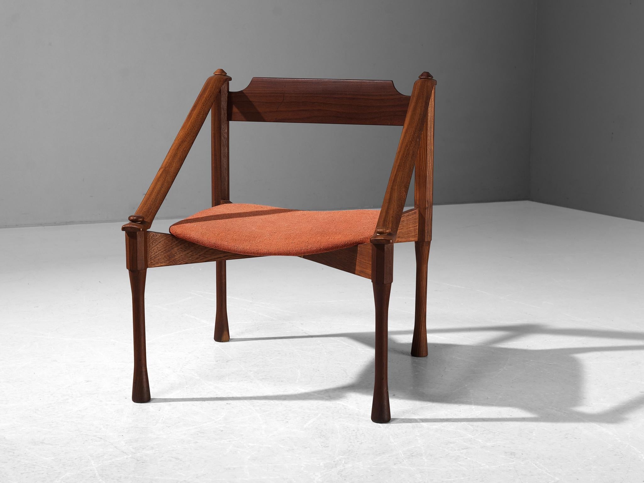 Giulio Moscatelli Armchair in Teak and Red Upholstery