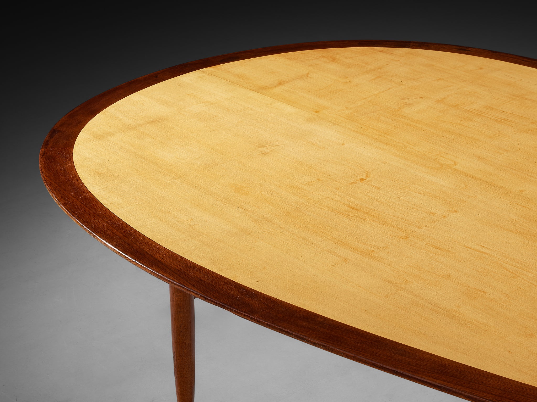 Grand Ovoid Shaped Dining Table by Danish Cabinetmaker in Teak and Maple Tables Morentz