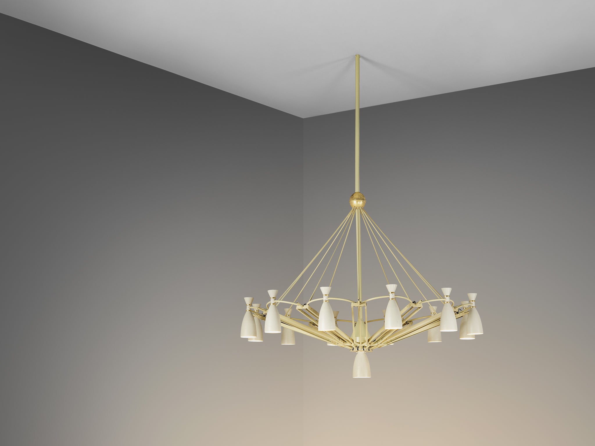 Mid-Century Monumental Chandelier in Lacquered Metal 300 cm/118 in. Lighting Morentz