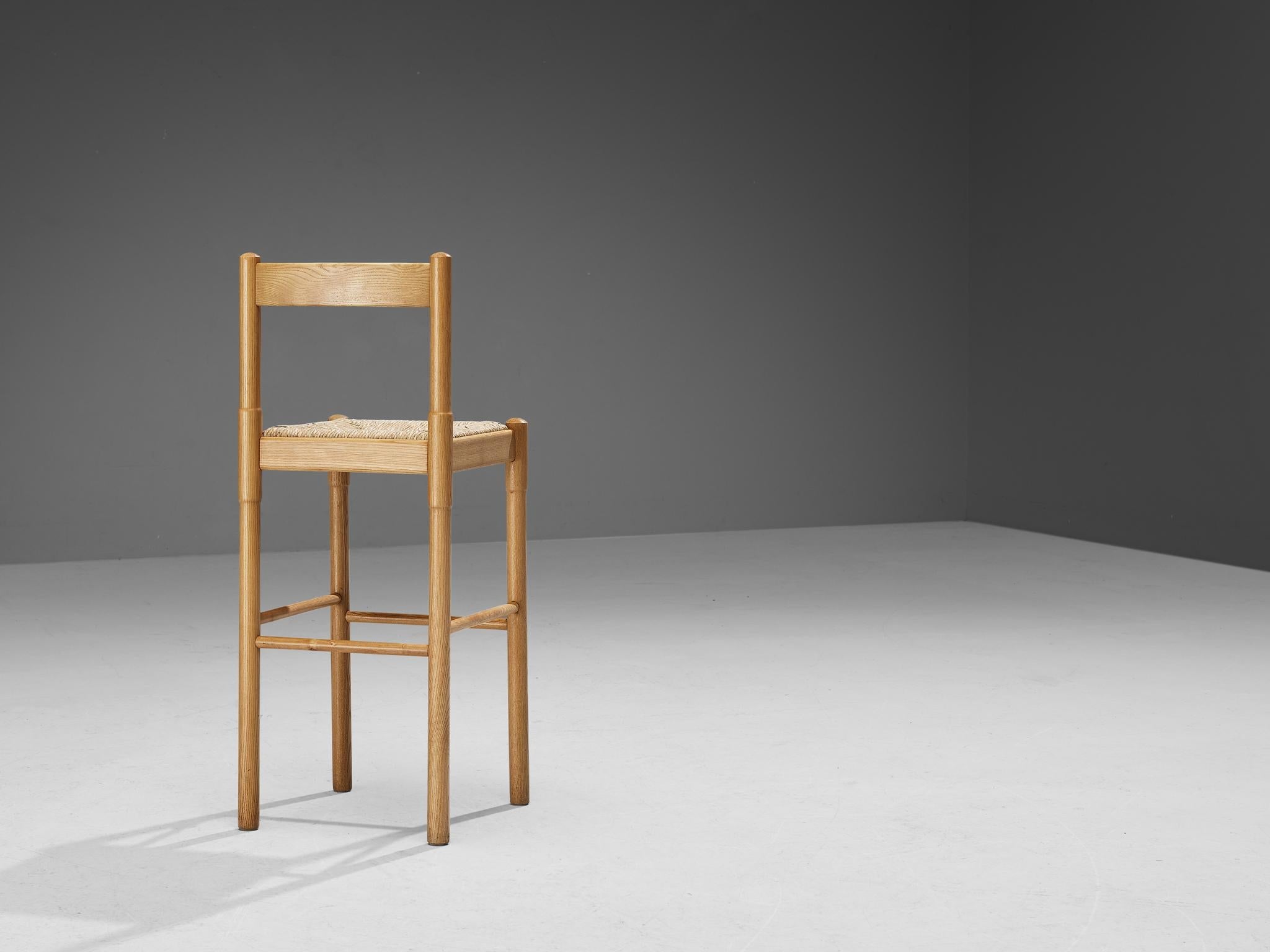 Vico Magistretti Pair of Barstools in Ash and Straw seating Morentz