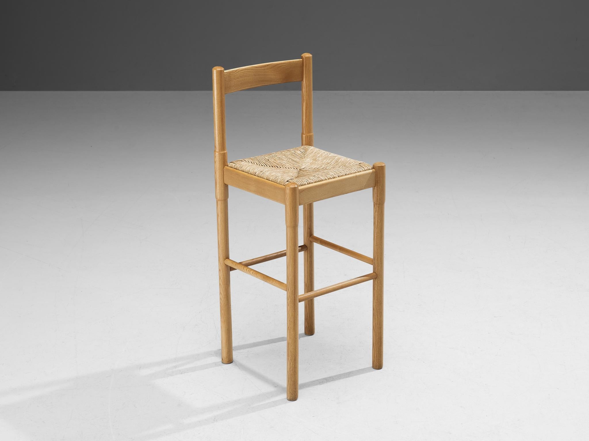 Vico Magistretti Pair of Barstools in Ash and Straw seating Morentz