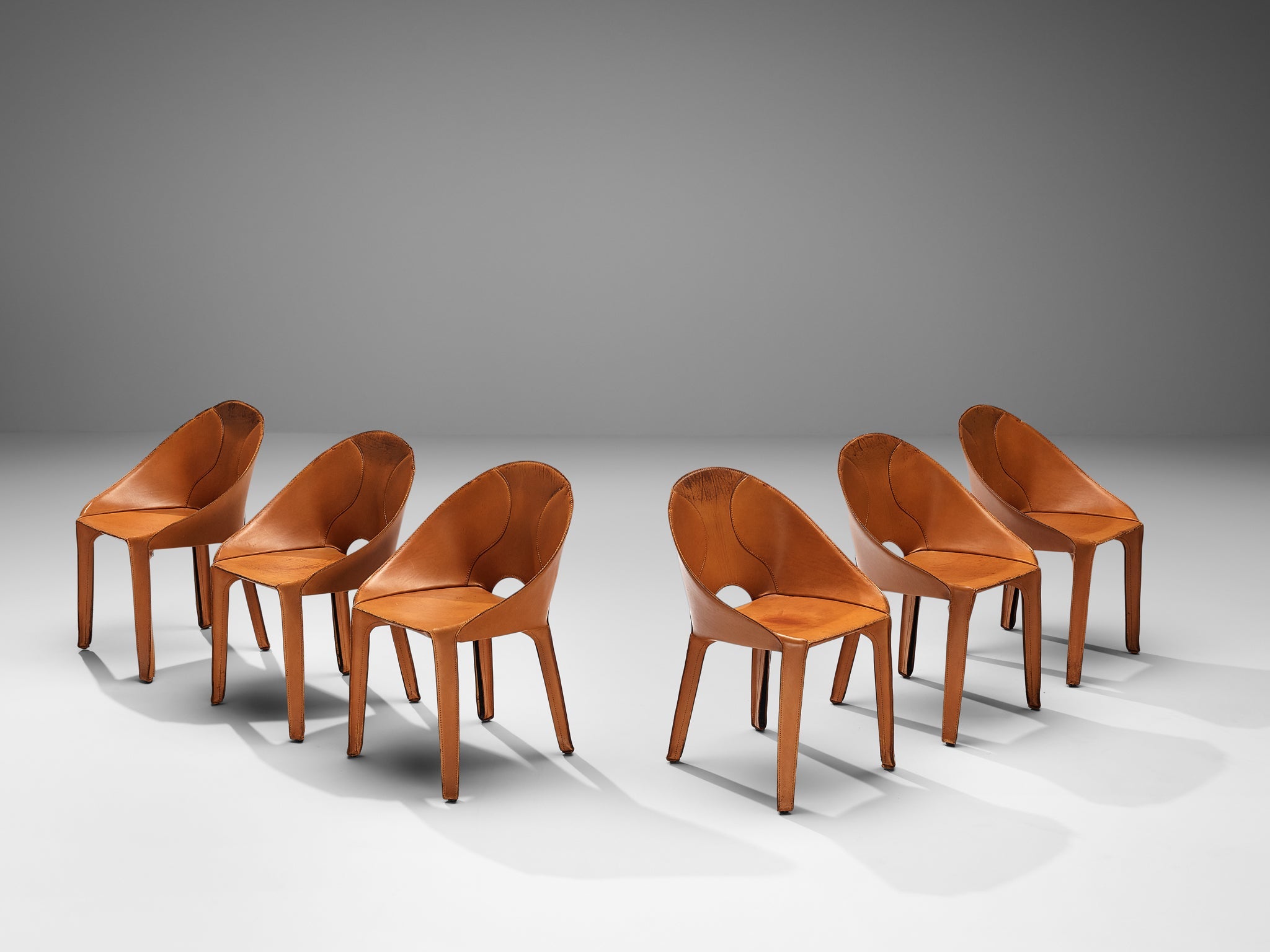 Mario Bellini Set of Six 'Lira E Liuto' Dining Chairs in Leather seating Morentz