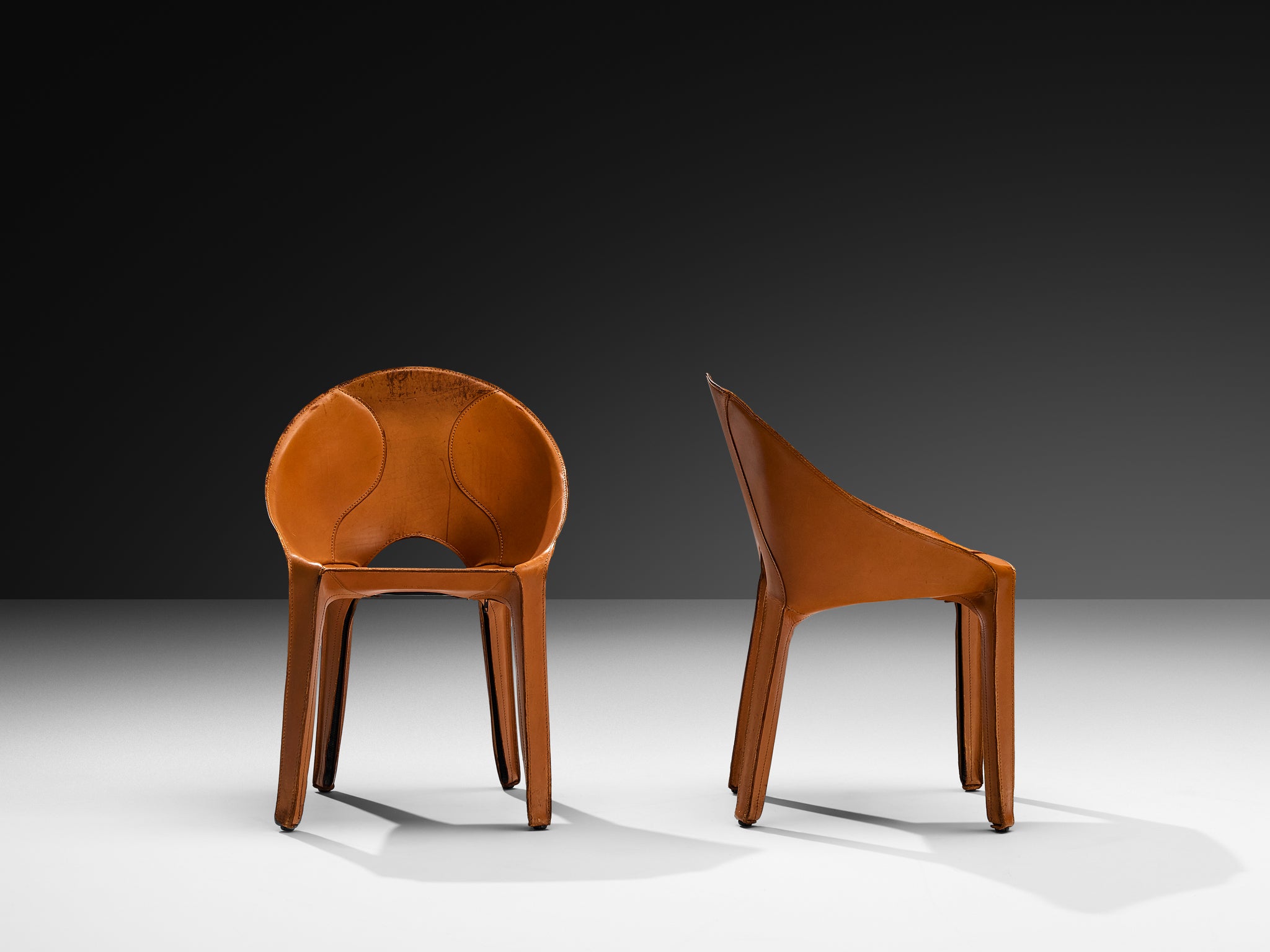 Mario Bellini Set of Six 'Lira e Liuto' Dining Chairs in Cognac Leather Seating Morentz