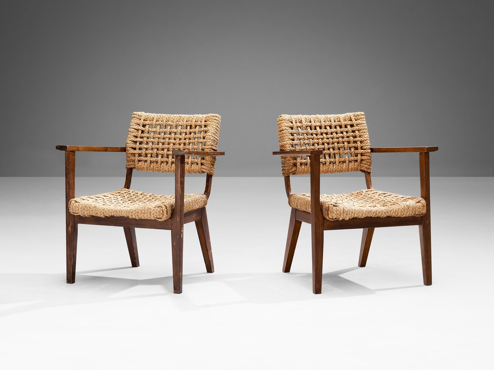 Adrian & Frida Minet for Vibo Pair of Armchairs in Wicker Straw seating Morentz