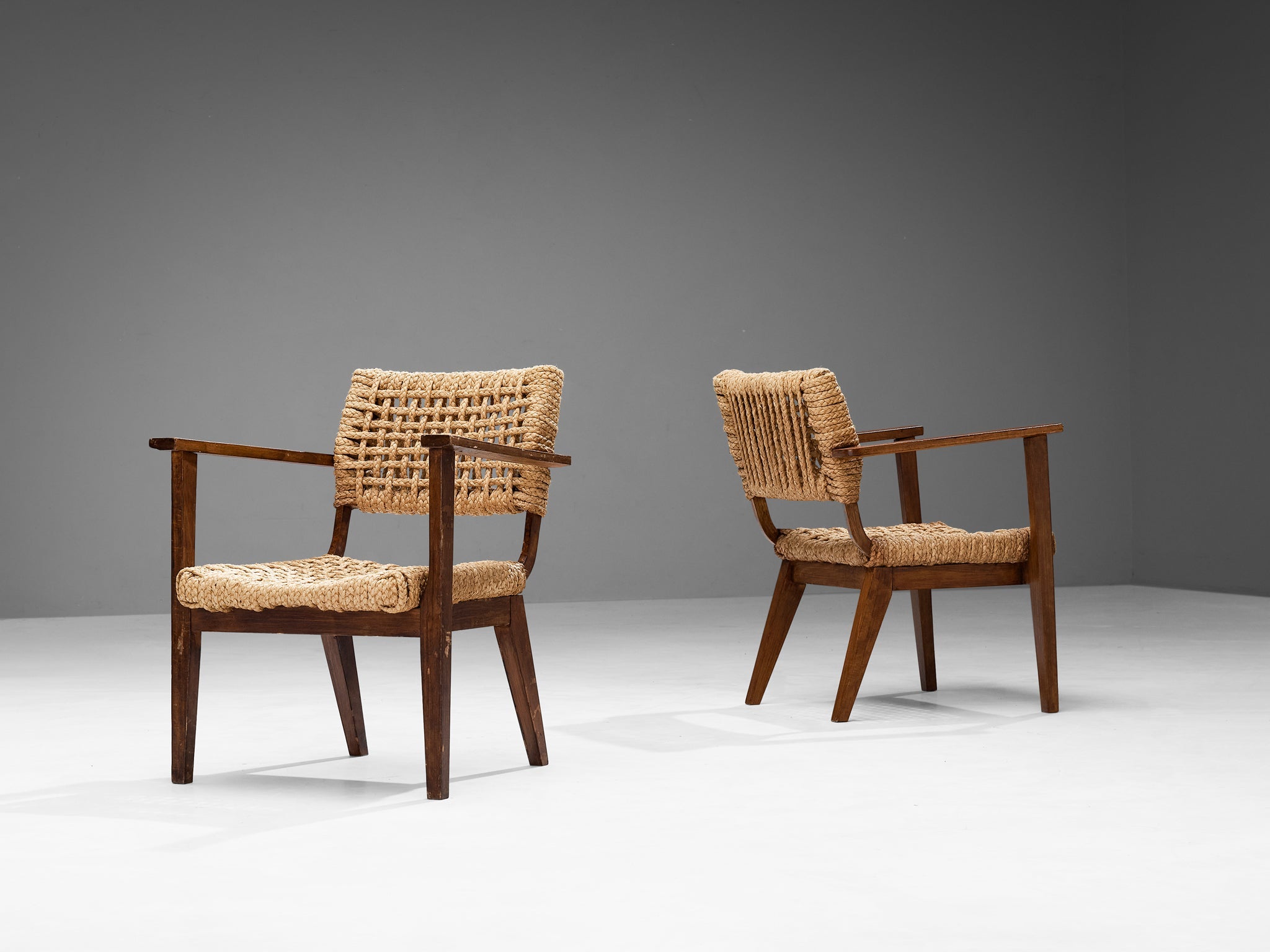 Adrian & Frida Minet for Vibo Pair of Armchairs in Wicker Straw seating Morentz