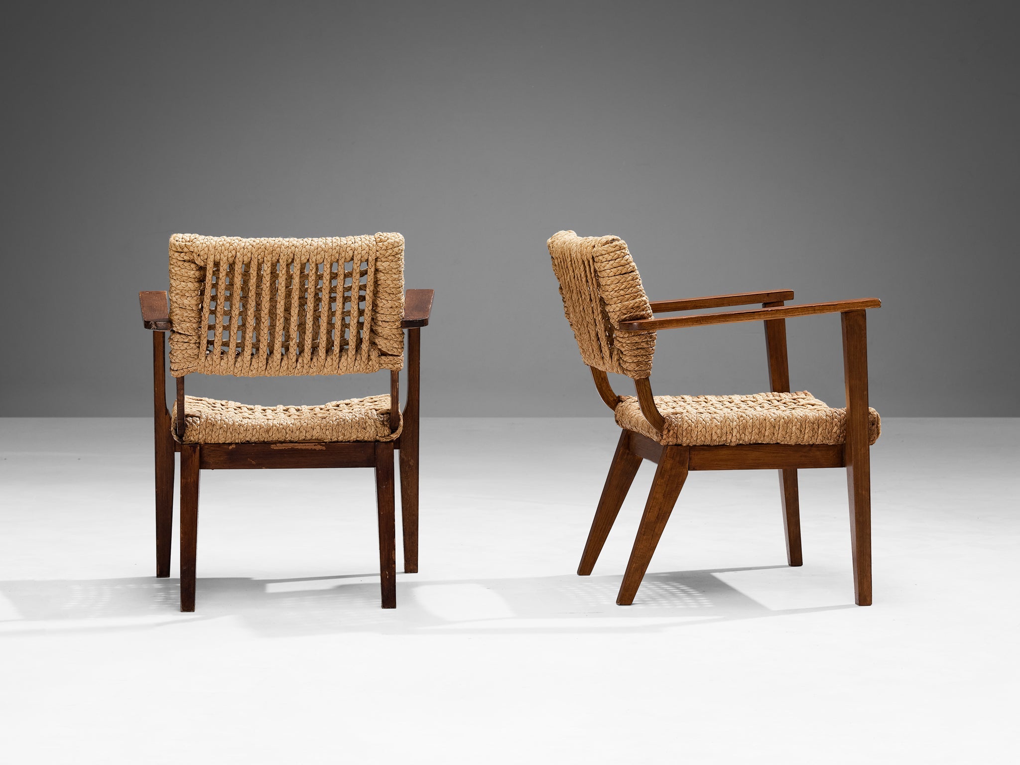 Adrian & Frida Minet for Vibo Pair of Armchairs in Wicker Straw seating Morentz