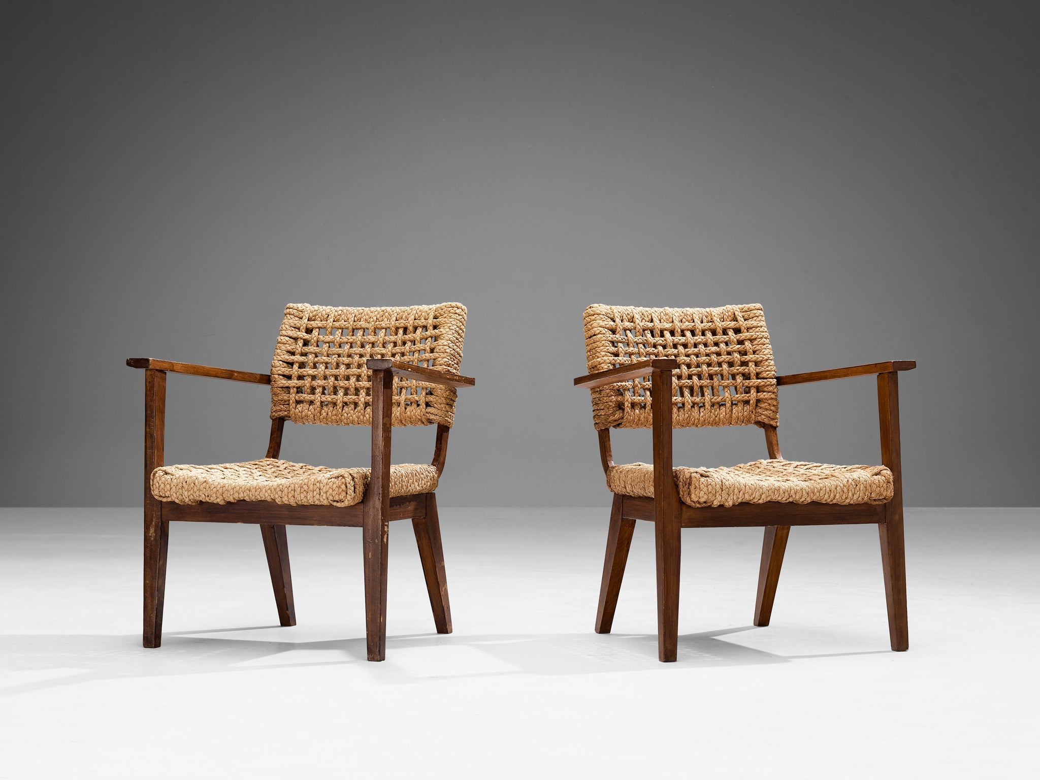 Adrian & Frida Minet for Vibo Pair of Armchairs in Wicker Straw seating Morentz