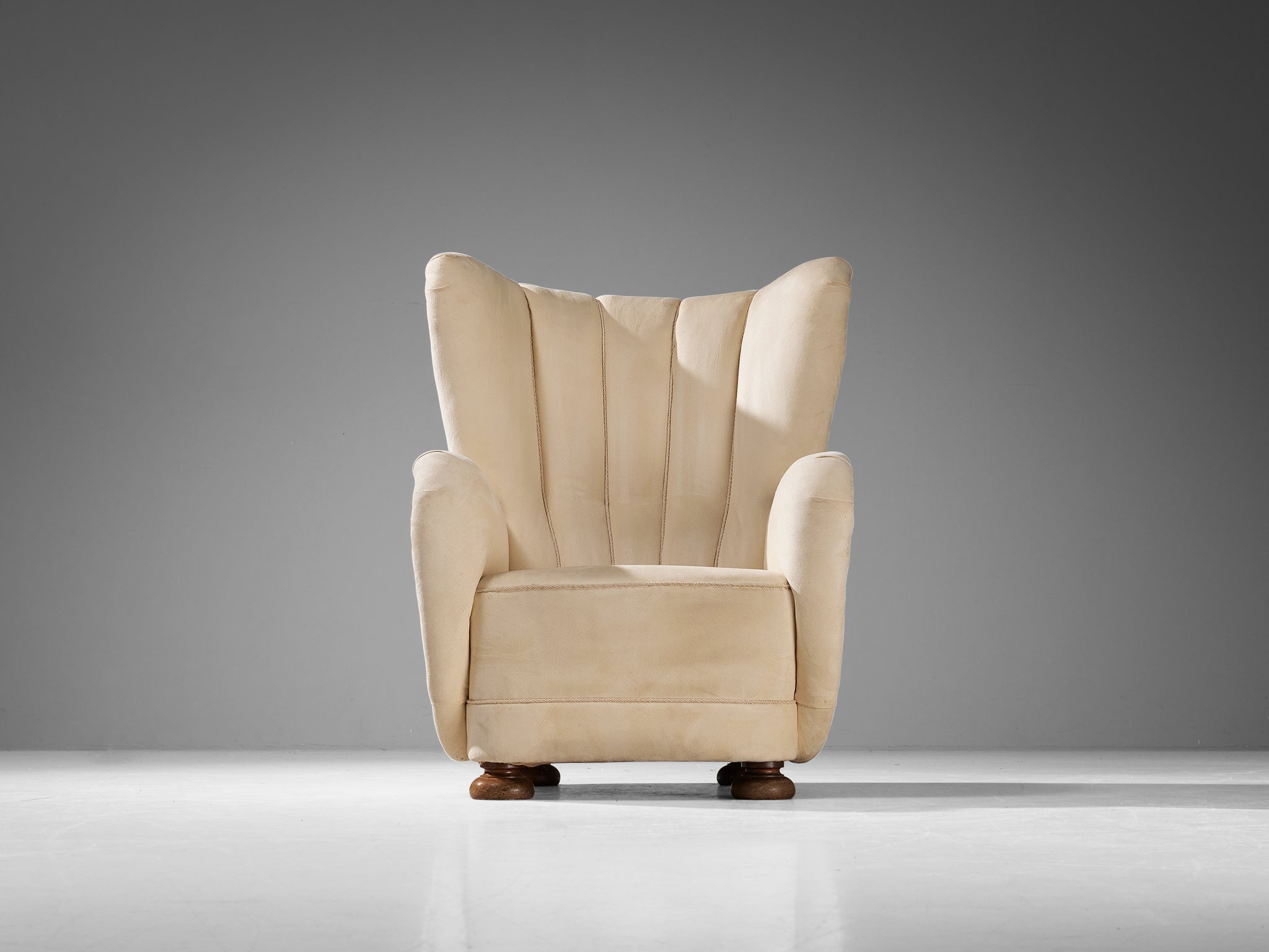 Danish Wingback Chair in Off White Upholstery seating Morentz