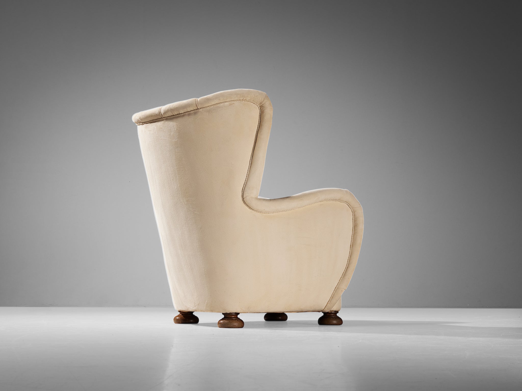 Danish Wingback Chair in Off White Upholstery seating Morentz