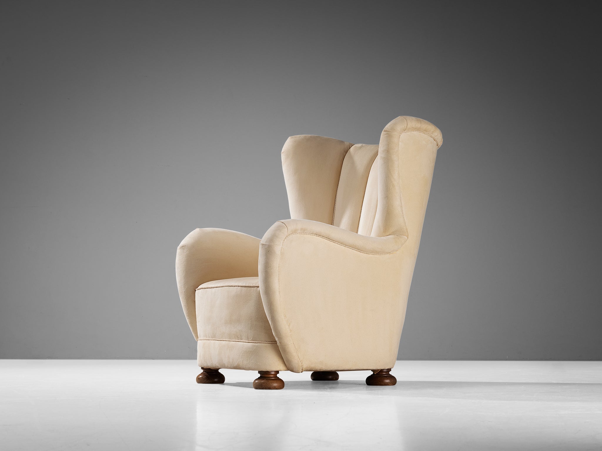 Danish Wingback Chair in Off White Upholstery seating Morentz