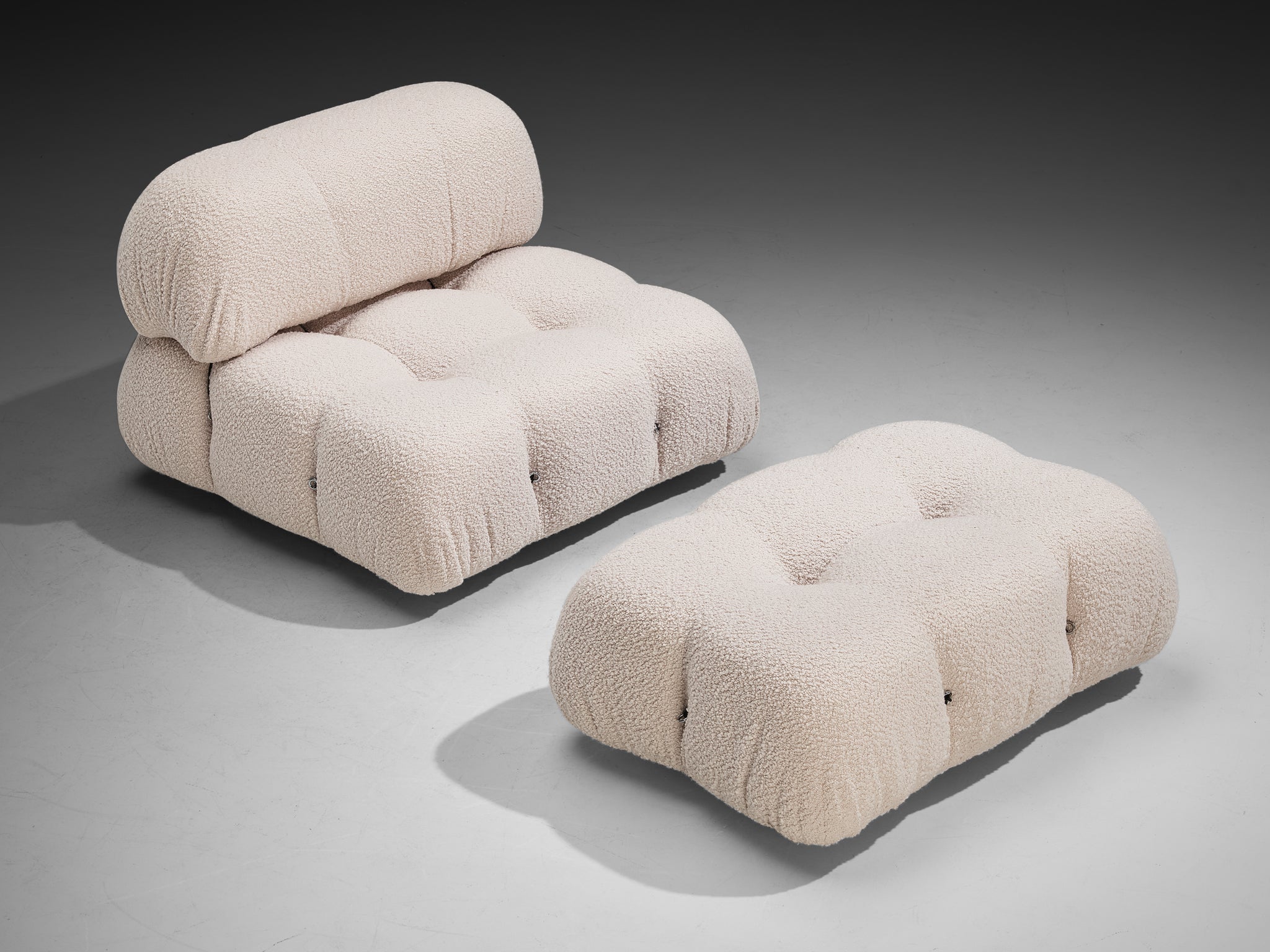 Mario Bellini Reupholstered 'Camaleonda' Lounge Chair with Ottoman White Boucle Seating Morentz