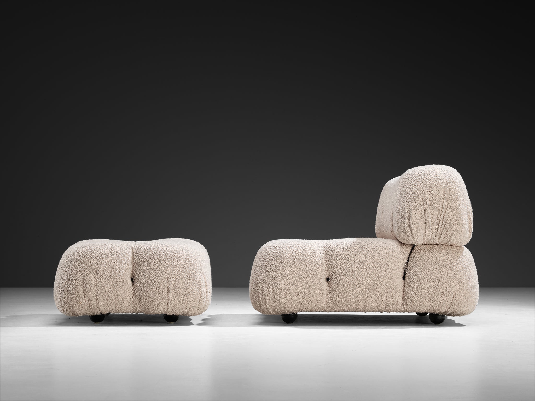 Mario Bellini Reupholstered 'Camaleonda' Lounge Chair with Ottoman White Boucle Seating Morentz