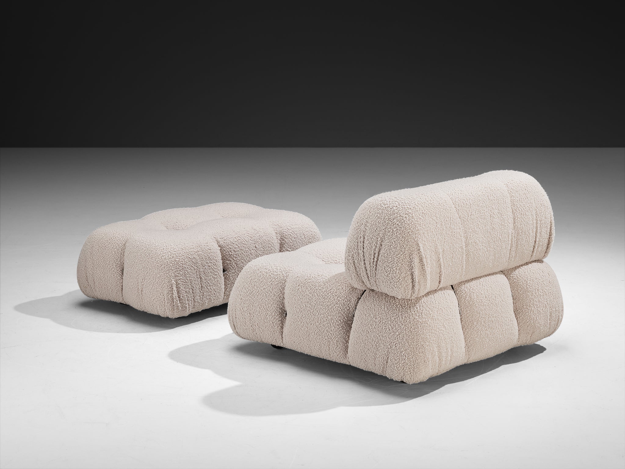 Mario Bellini Reupholstered 'Camaleonda' Lounge Chair with Ottoman White Boucle Seating Morentz