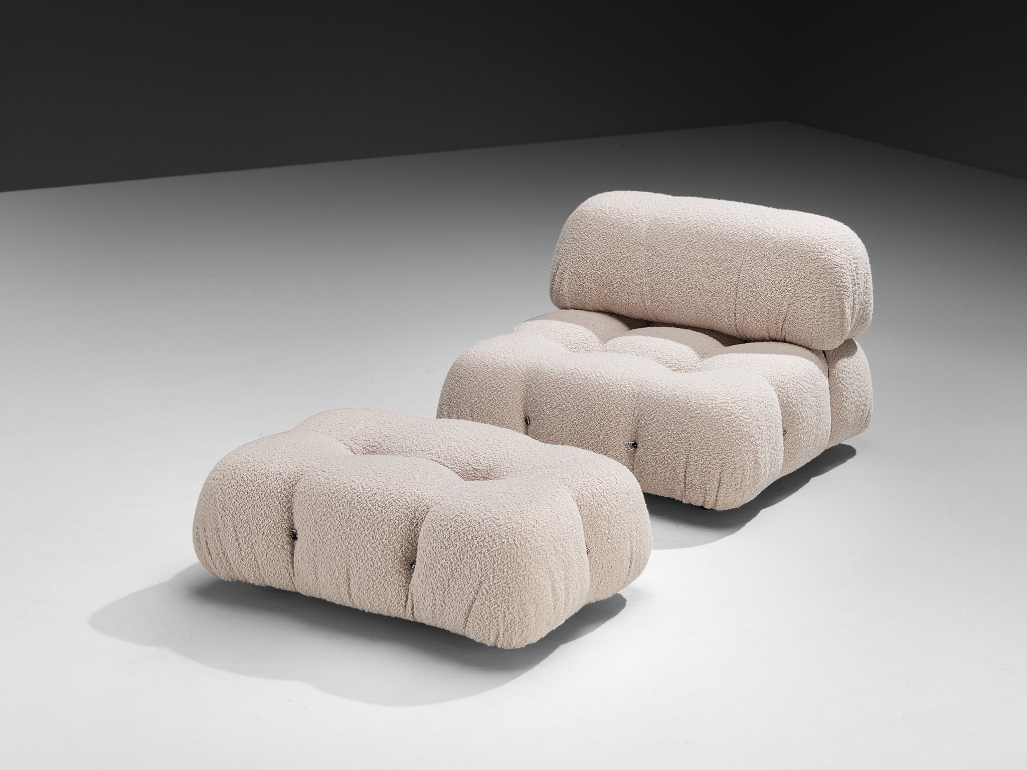 Mario Bellini Reupholstered 'Camaleonda' Lounge Chair with Ottoman White Boucle Seating Morentz