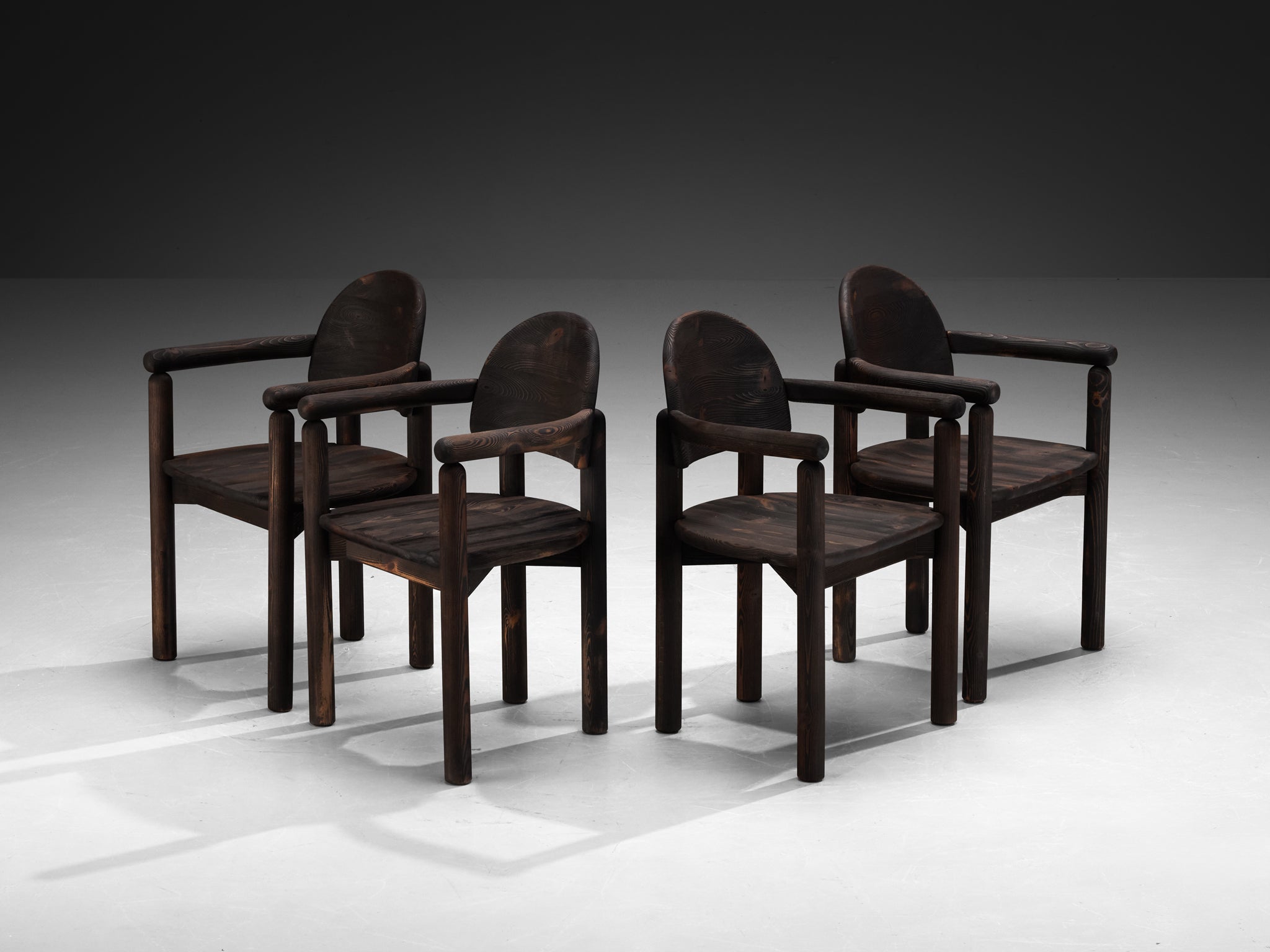 Rainer Daumiller Set of Four Armchairs in Darkened Pine seating Morentz