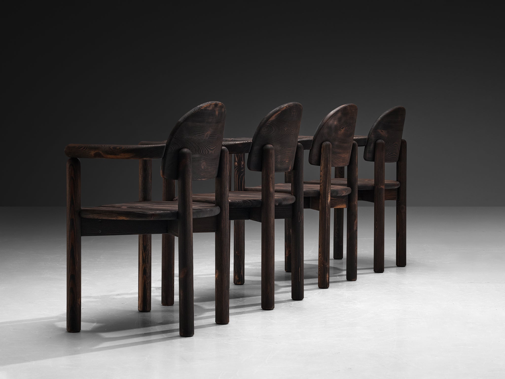 Rainer Daumiller Set of Four Armchairs in Darkened Pine seating Morentz