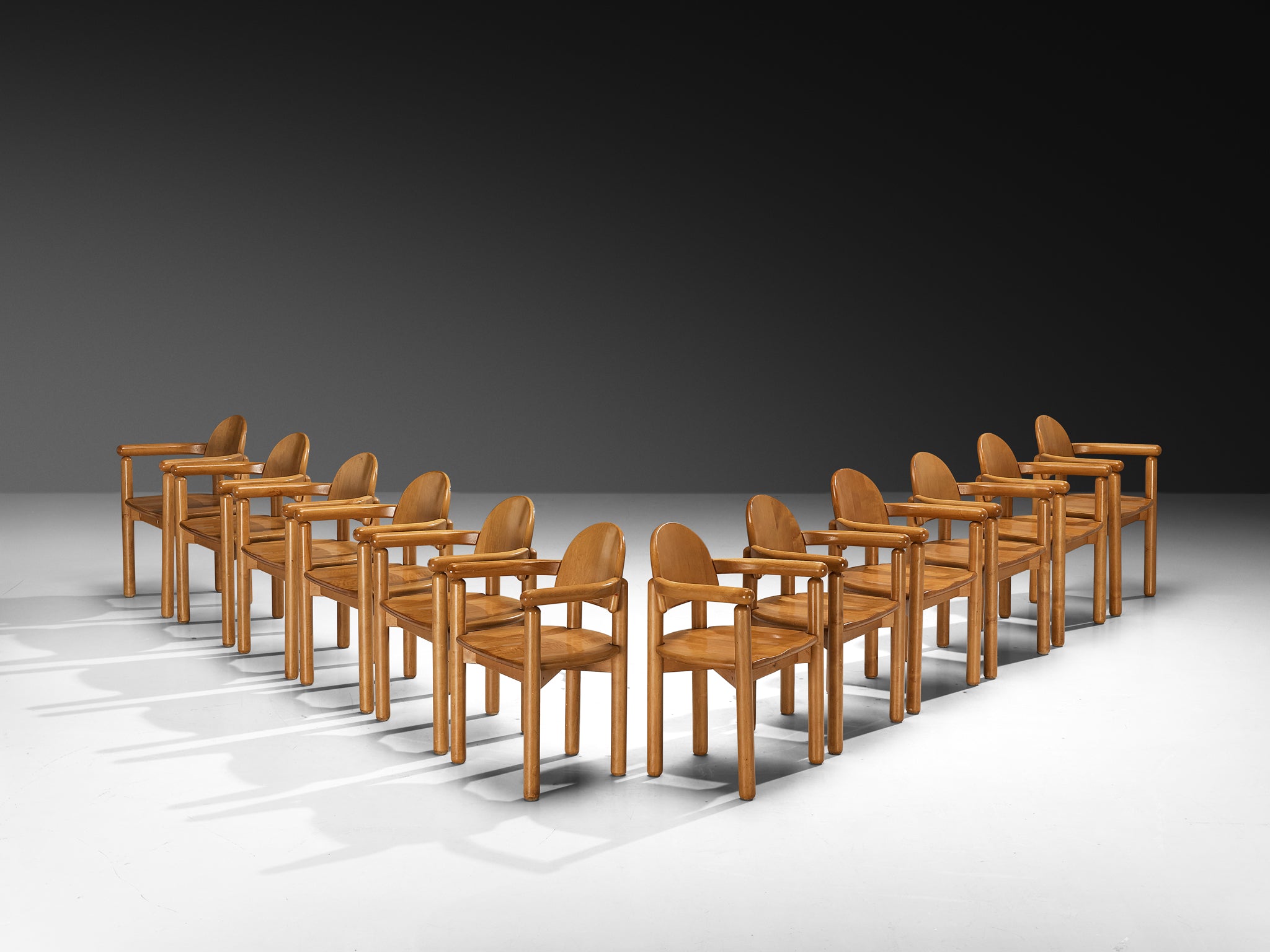 Rainer Daumiller Set of Sixteen Dining Chairs in Solid Pine Seating Morentz