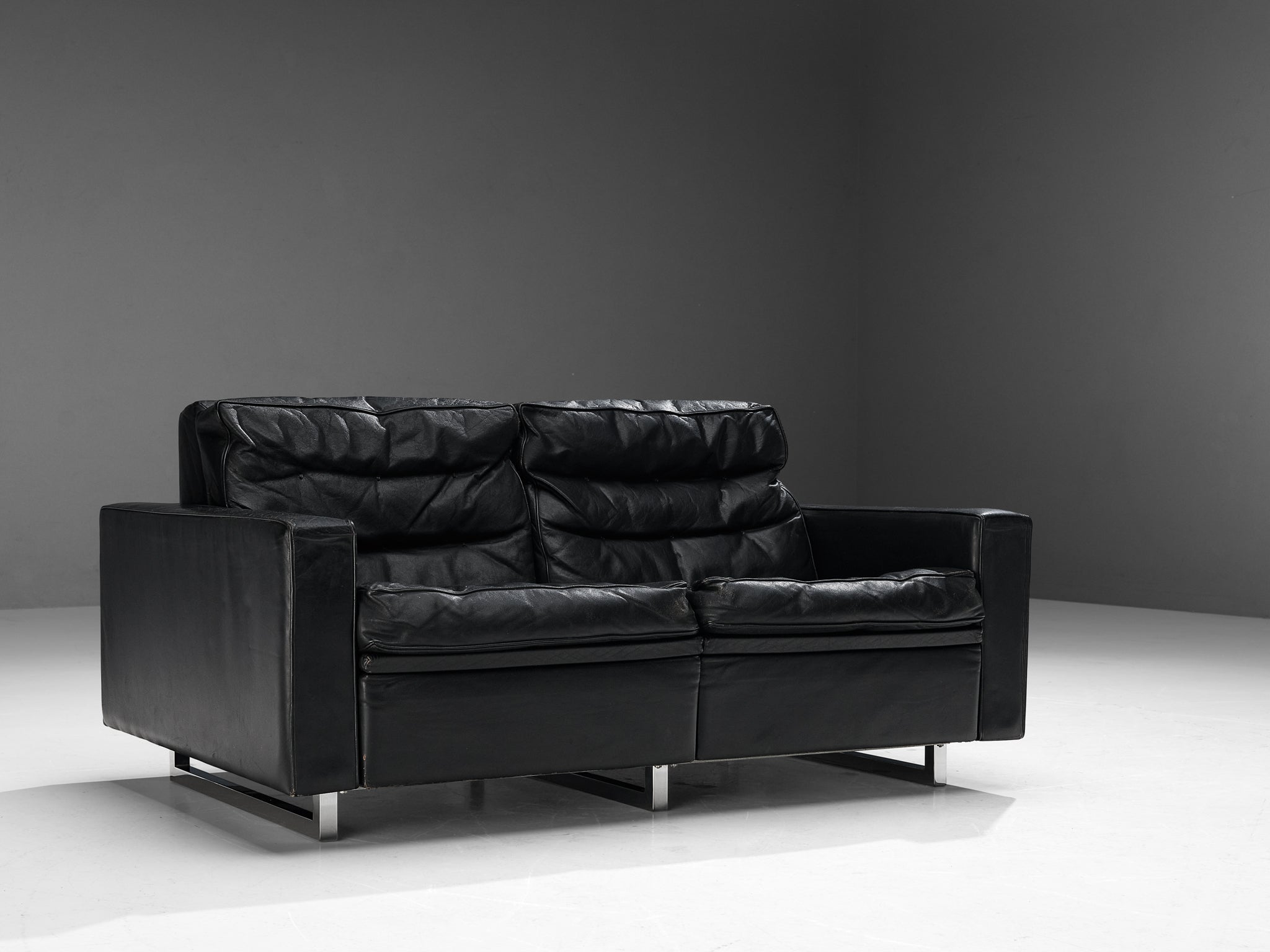 Two Seat Sofa in Black Leather seating Morentz