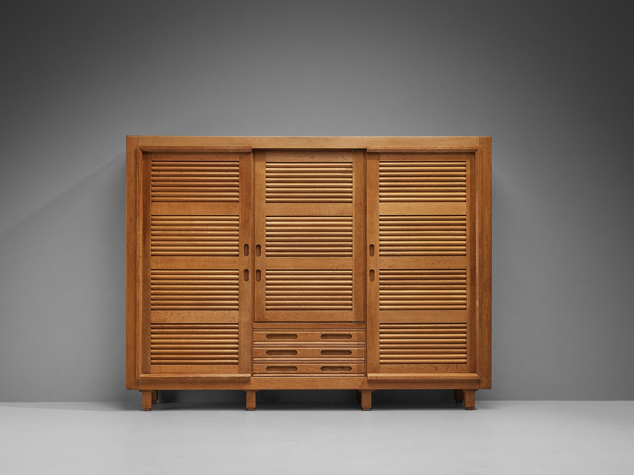 Guillerme & Chambron Highboard in Oak with Carved Doors case pieces and storage cabinets Morentz