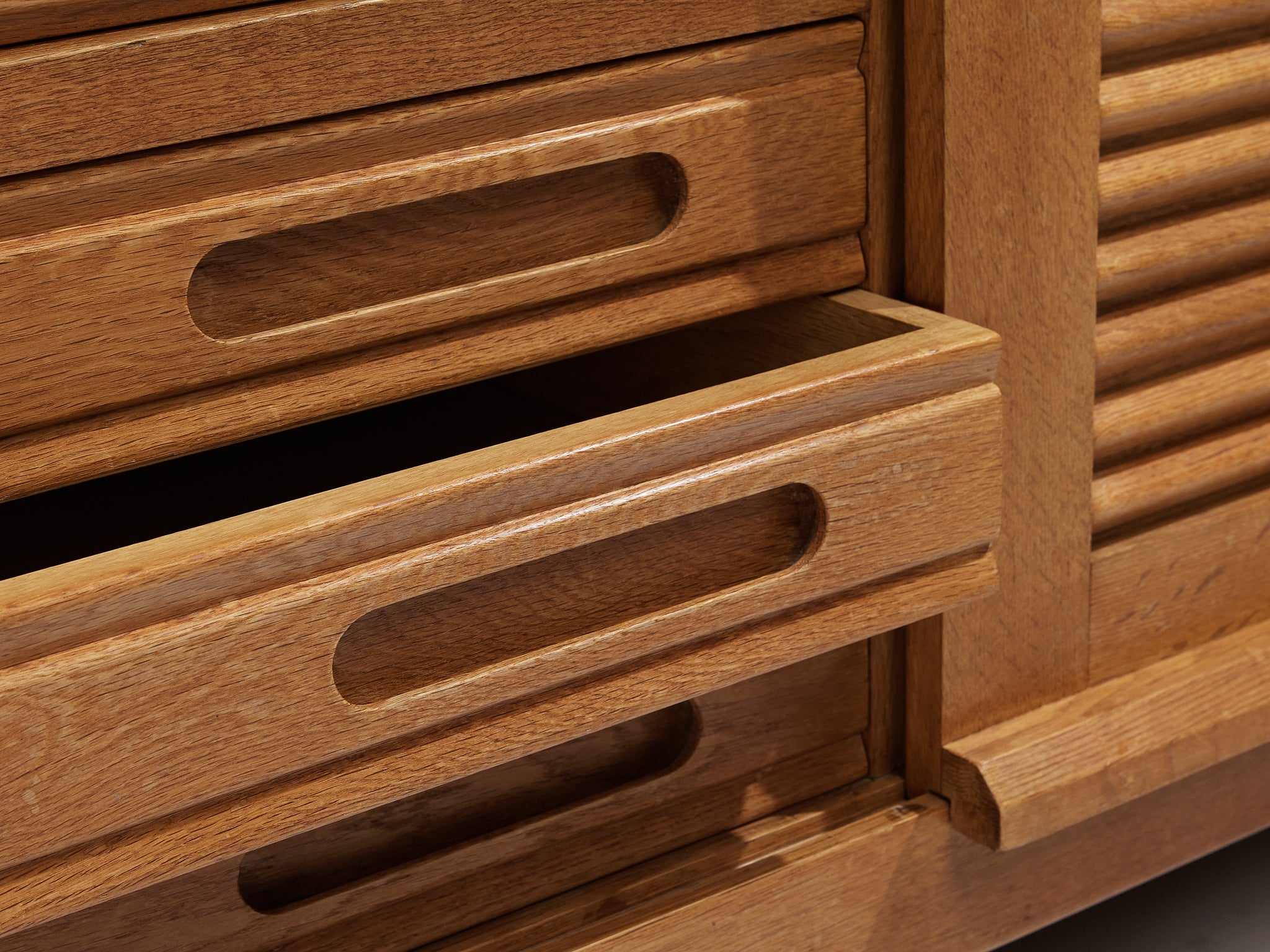 Guillerme & Chambron Highboard in Oak with Carved Doors case pieces and storage cabinets Morentz