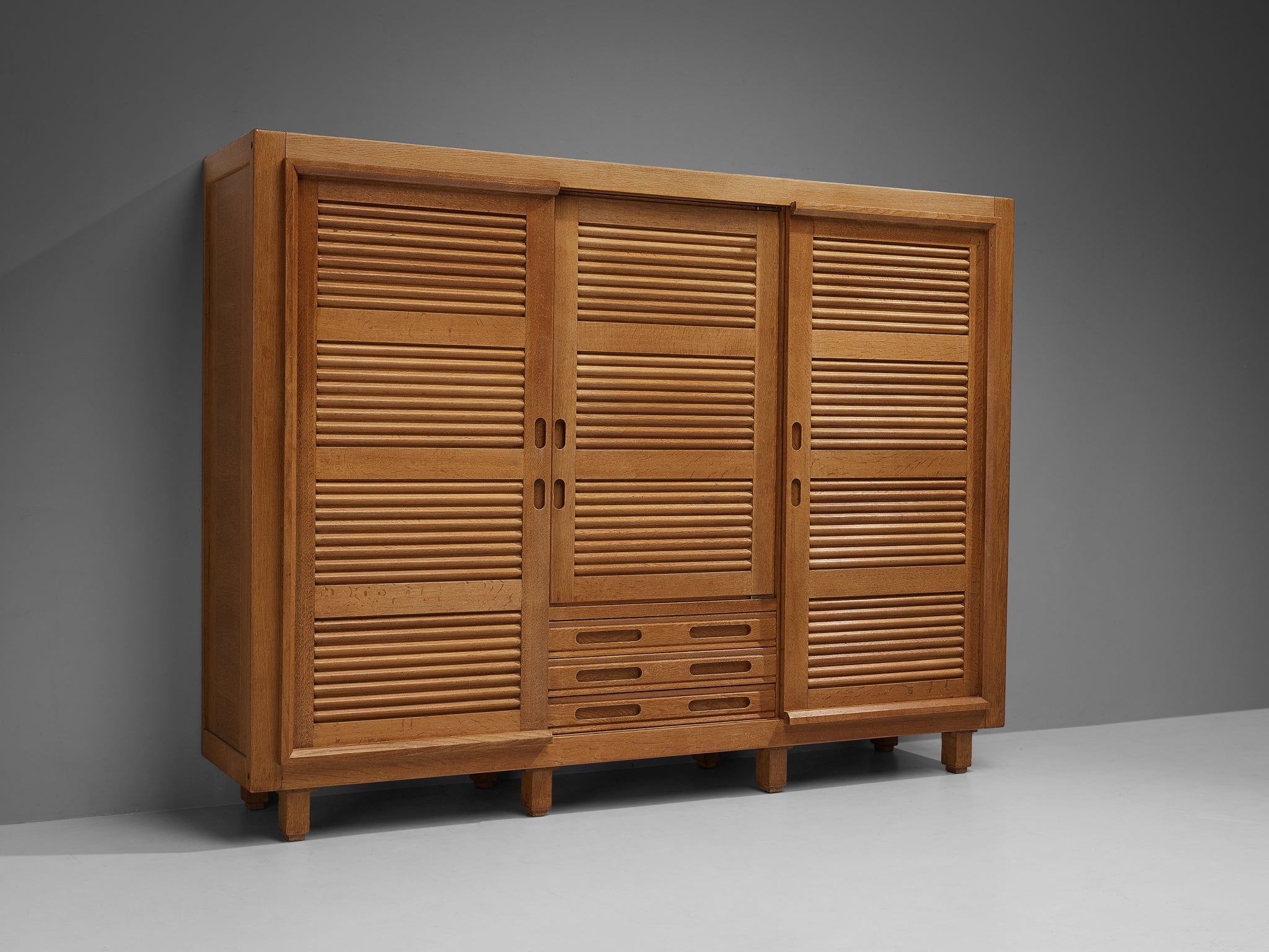 Guillerme & Chambron Highboard in Oak with Carved Doors case pieces and storage cabinets Morentz