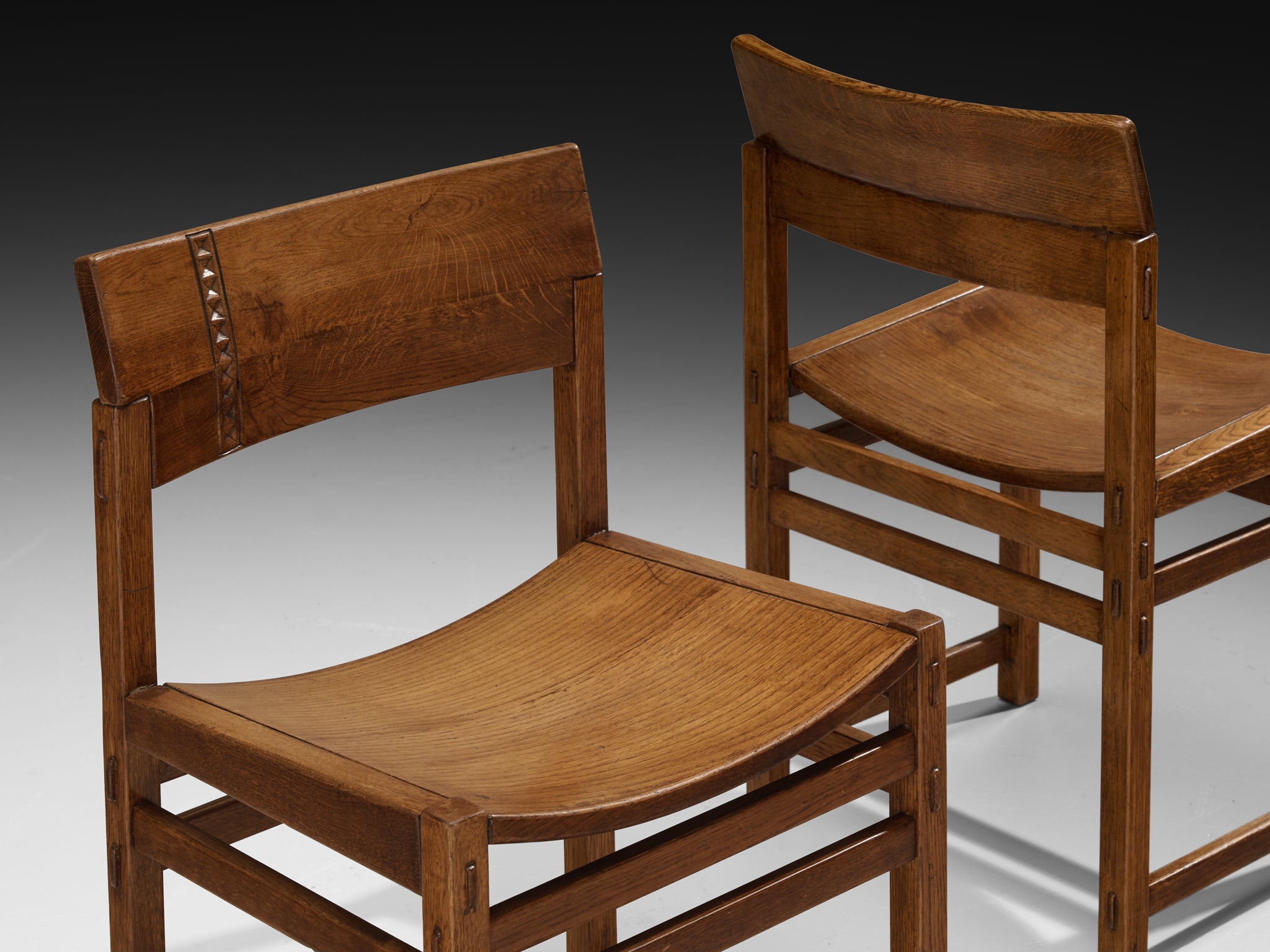 Giuseppe Rivadossi for Officina Rivadossi Set of Six Dining Chairs in Oak Seating Morentz