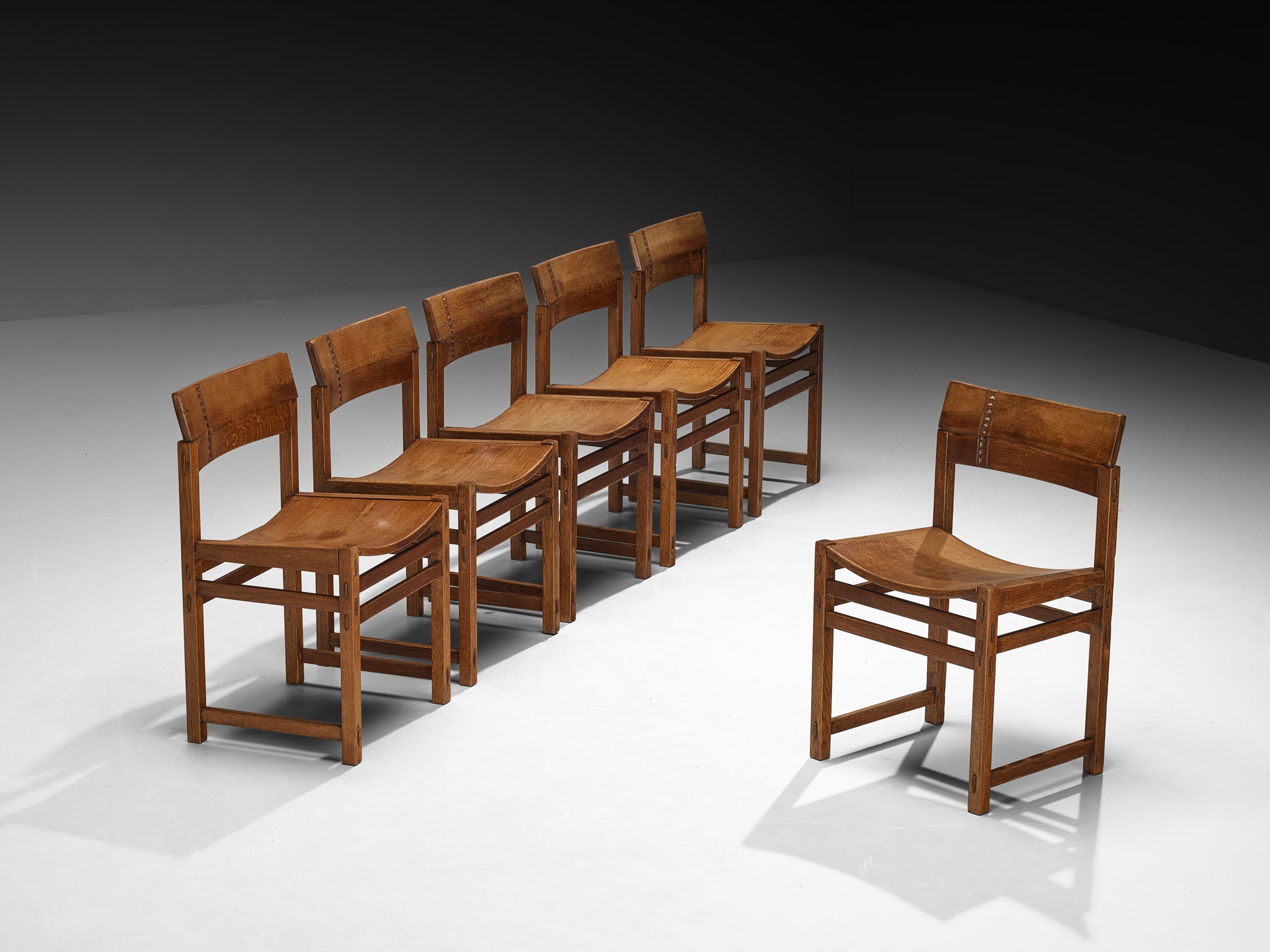 Giuseppe Rivadossi for Officina Rivadossi Set of Six Dining Chairs in Oak Seating Morentz