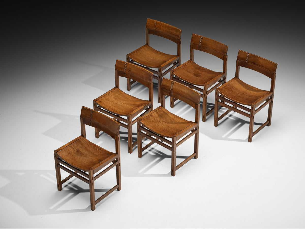 Giuseppe Rivadossi for Officina Rivadossi Set of Six Dining Chairs in Oak Seating Morentz