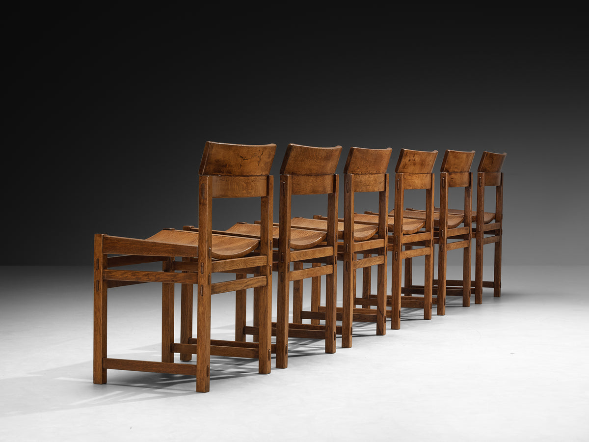 Giuseppe Rivadossi for Officina Rivadossi Set of Six Dining Chairs in Oak Seating Morentz
