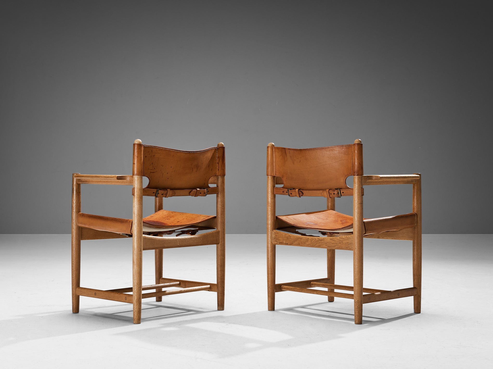 Børge Mogensen for Fredericia Pair of Armchairs in Oak and Leather seating Morentz