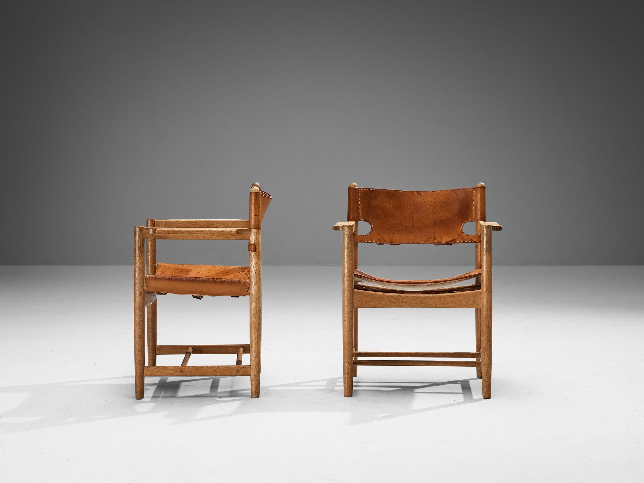 Børge Mogensen for Fredericia Pair of Armchairs in Oak and Leather seating Morentz