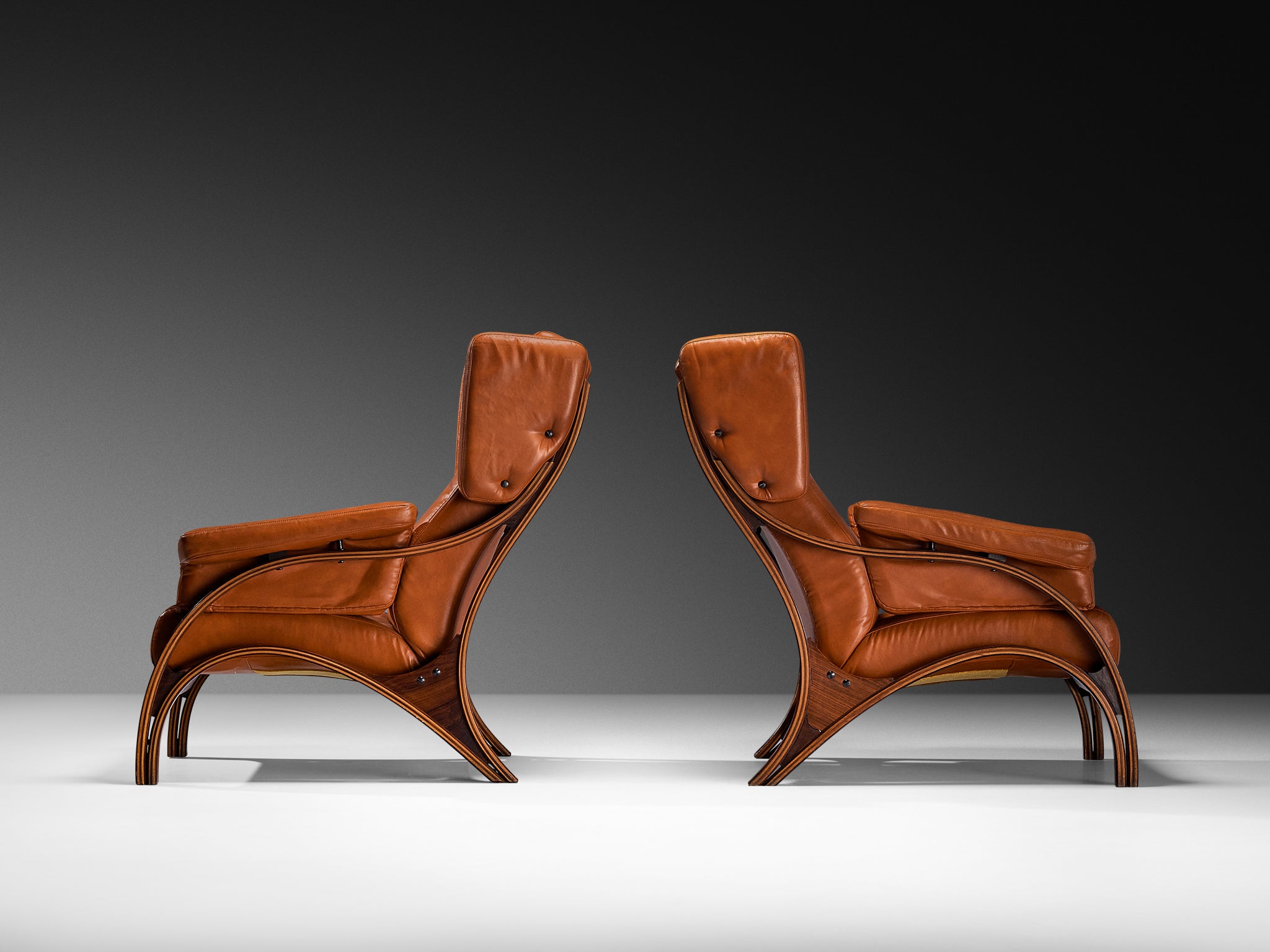 Giampiero Vitelli for Rossi di Albizzate Pair of 'Minore' Easy Chairs in Leather Seating Morentz