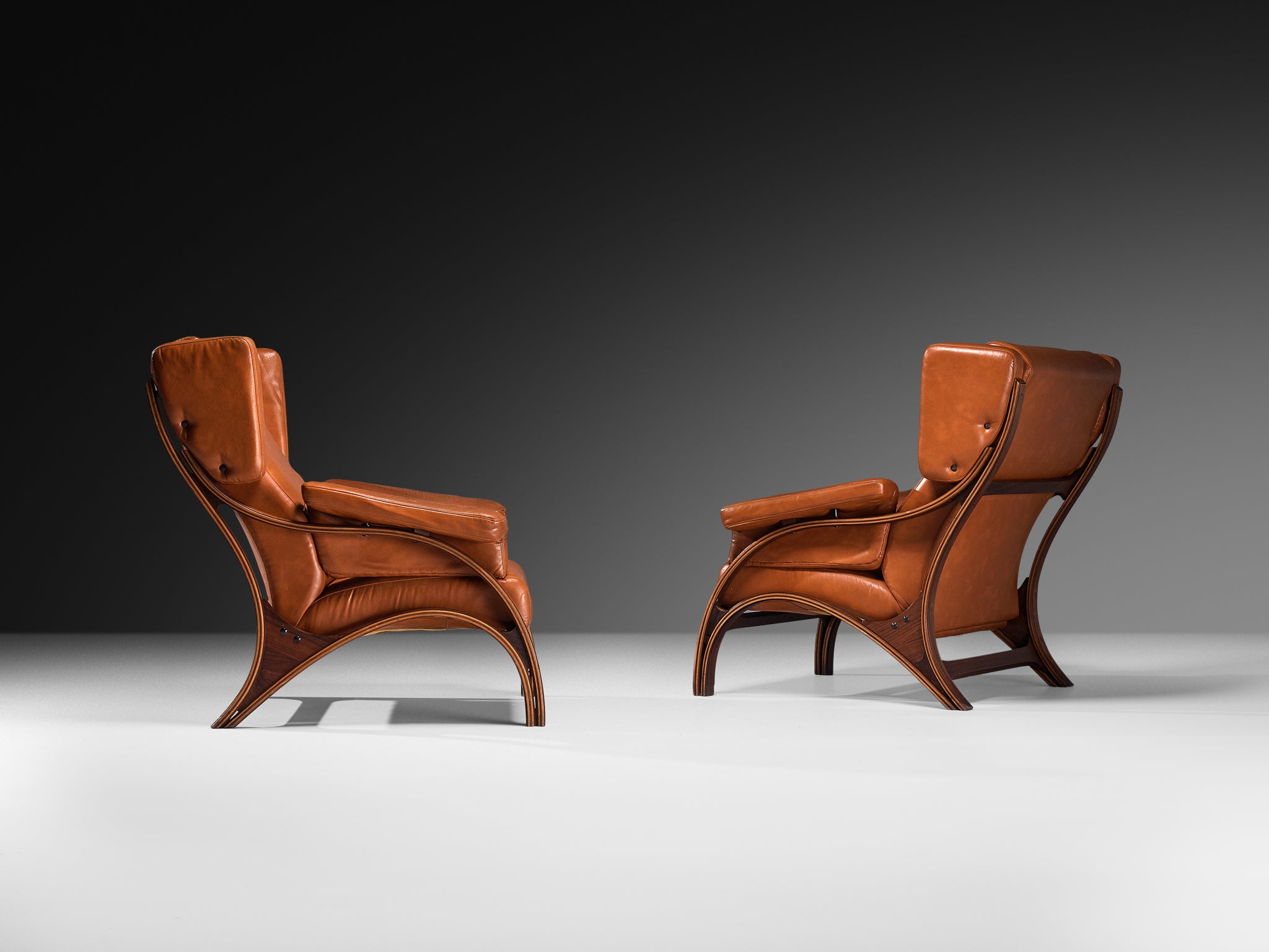 Giampiero Vitelli for Rossi di Albizzate Pair of 'Minore' Easy Chairs in Leather Seating Morentz
