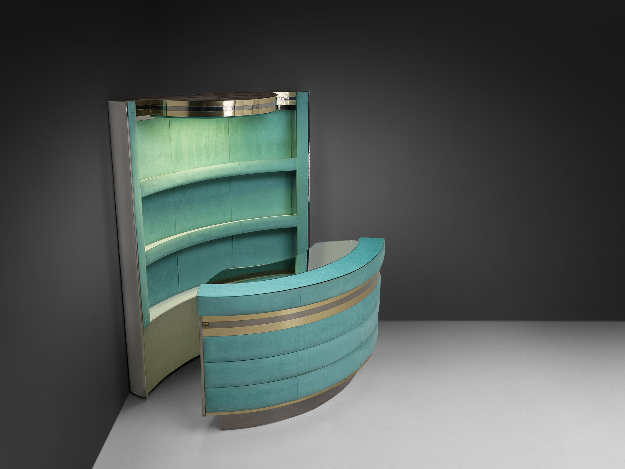 Stunning Cocktail Bar Cabinet with Stool in The Style of Willy Rizzo Case pieces and storage cabinets Morentz