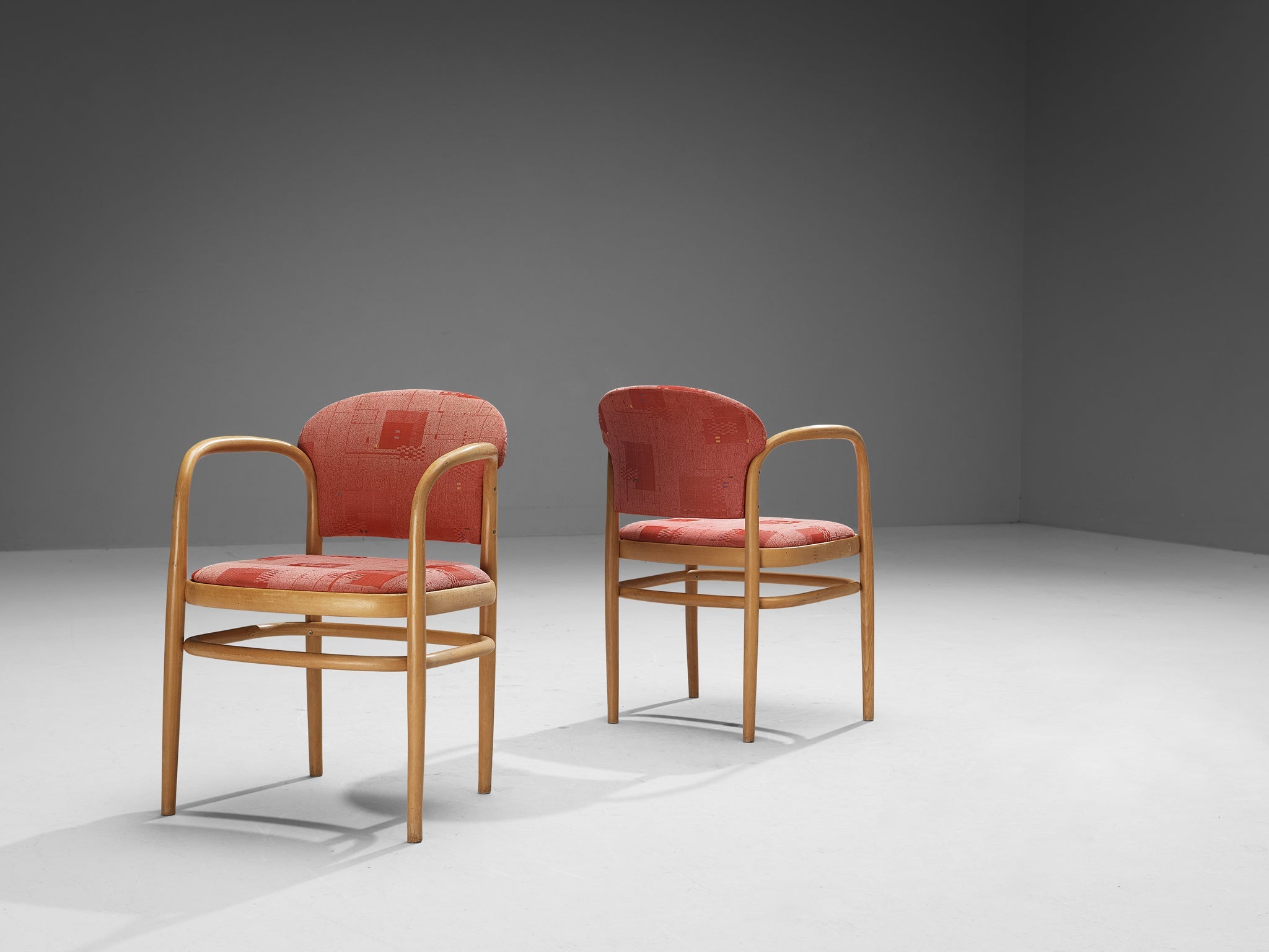 Ton Set of Six Armchairs in Bentwood with Red Upholstery seating Morentz