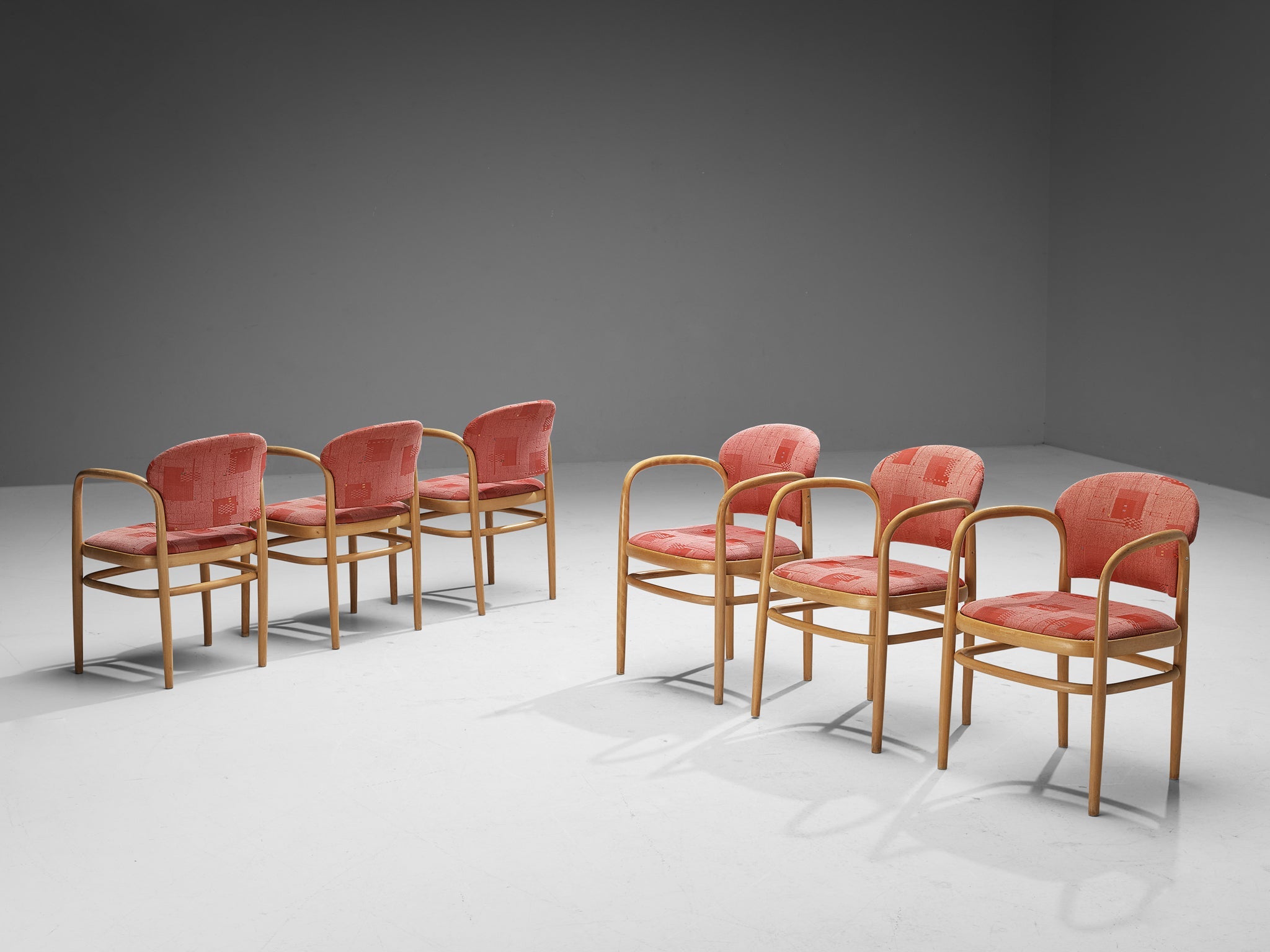 Ton Set of Six Armchairs in Bentwood with Red Upholstery seating Morentz