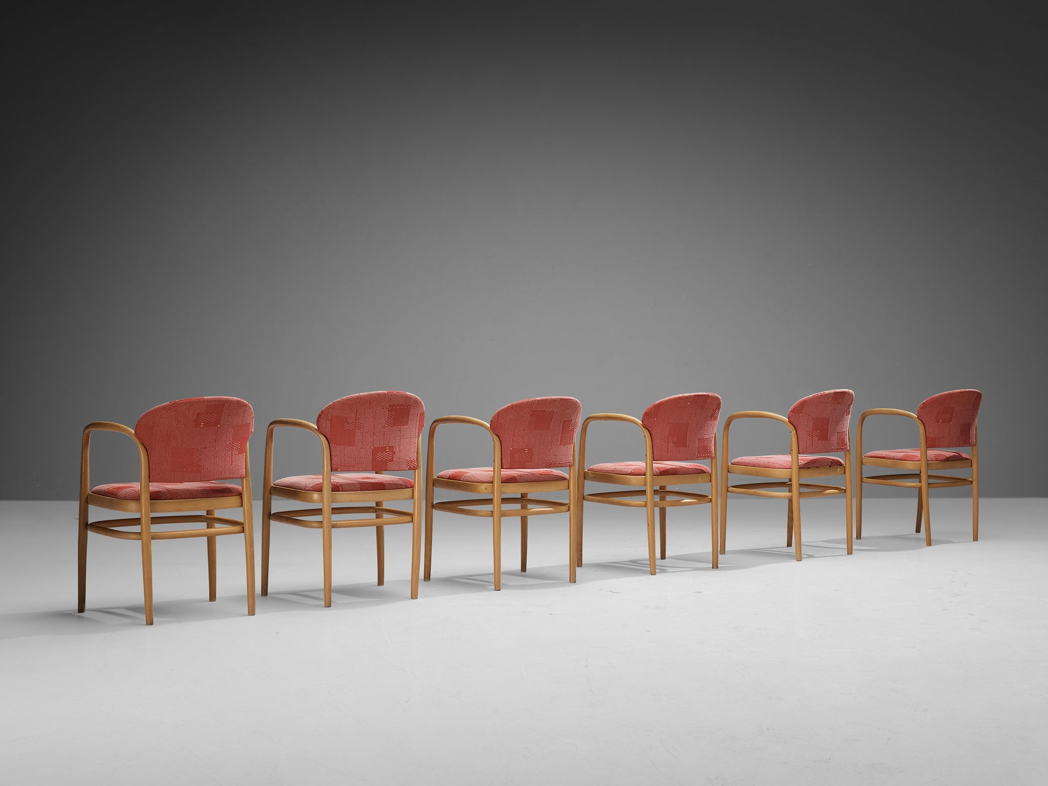 Ton Set of Six Armchairs in Bentwood with Red Upholstery seating Morentz
