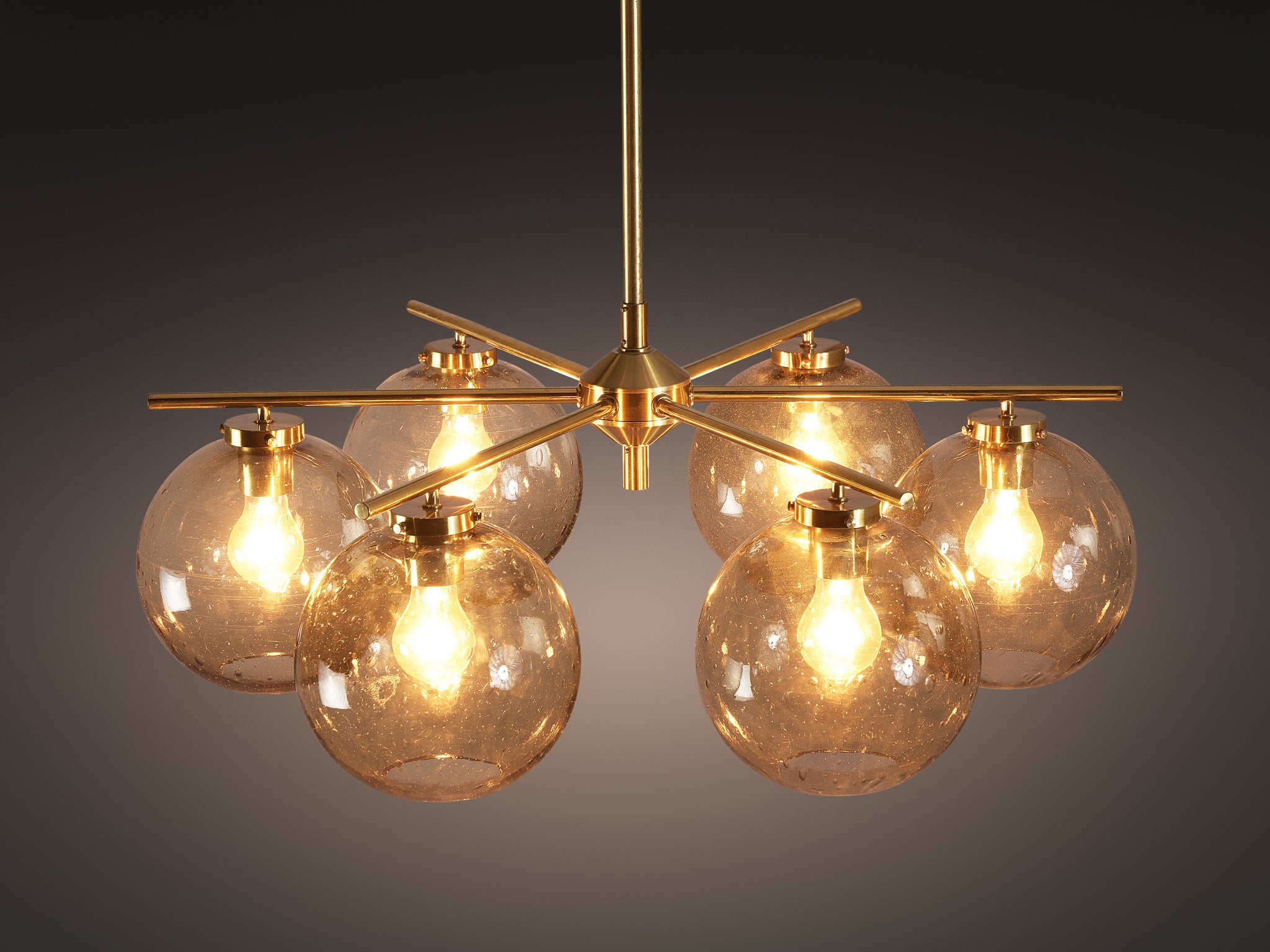 Holger Johansson for Westal Chandelier in Brass and Smoked Glass Lighting Morentz