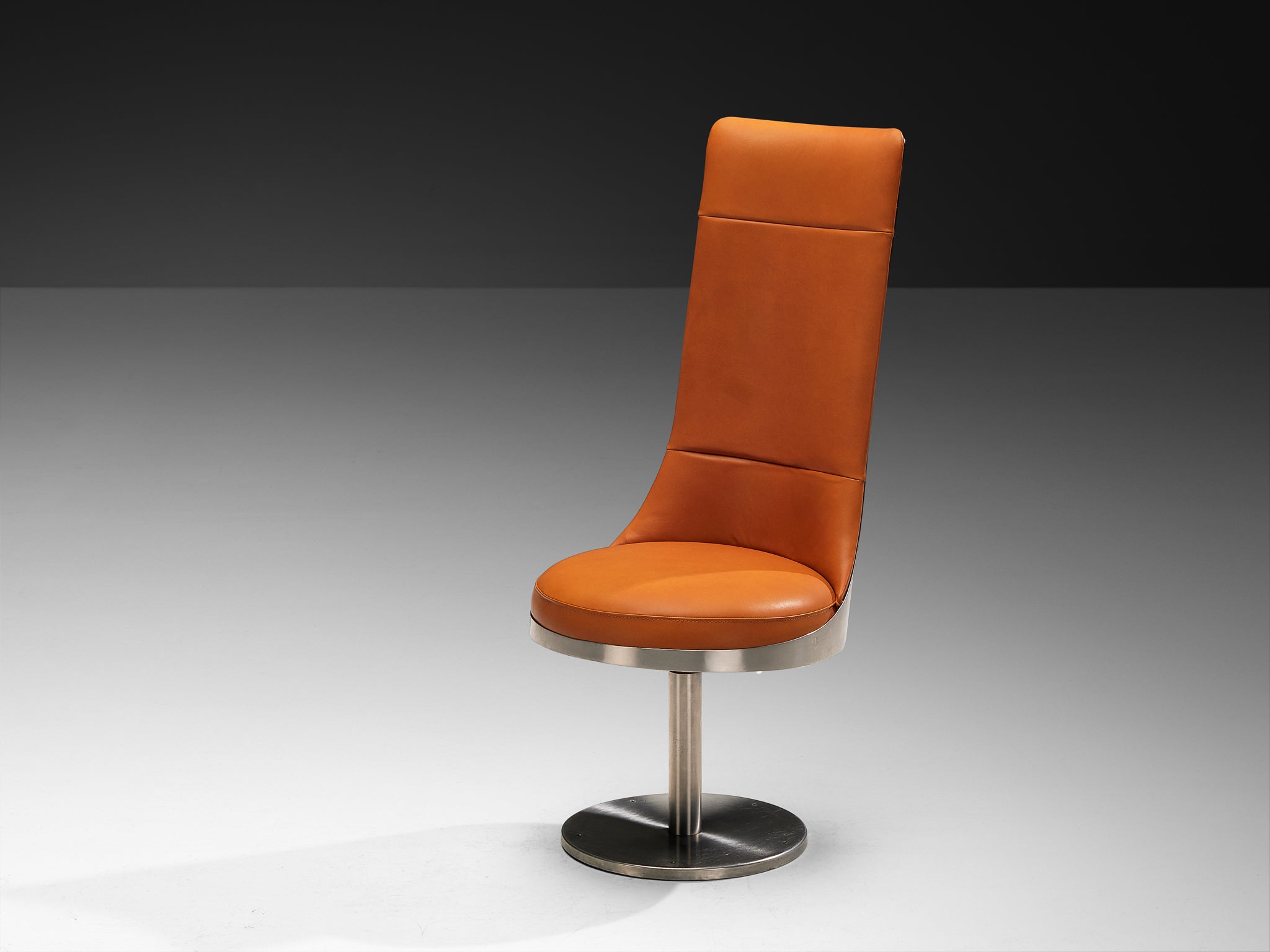 Maria Pergay Swivel Chairs in Stainless Steel and Cognac Leather Seating Morentz