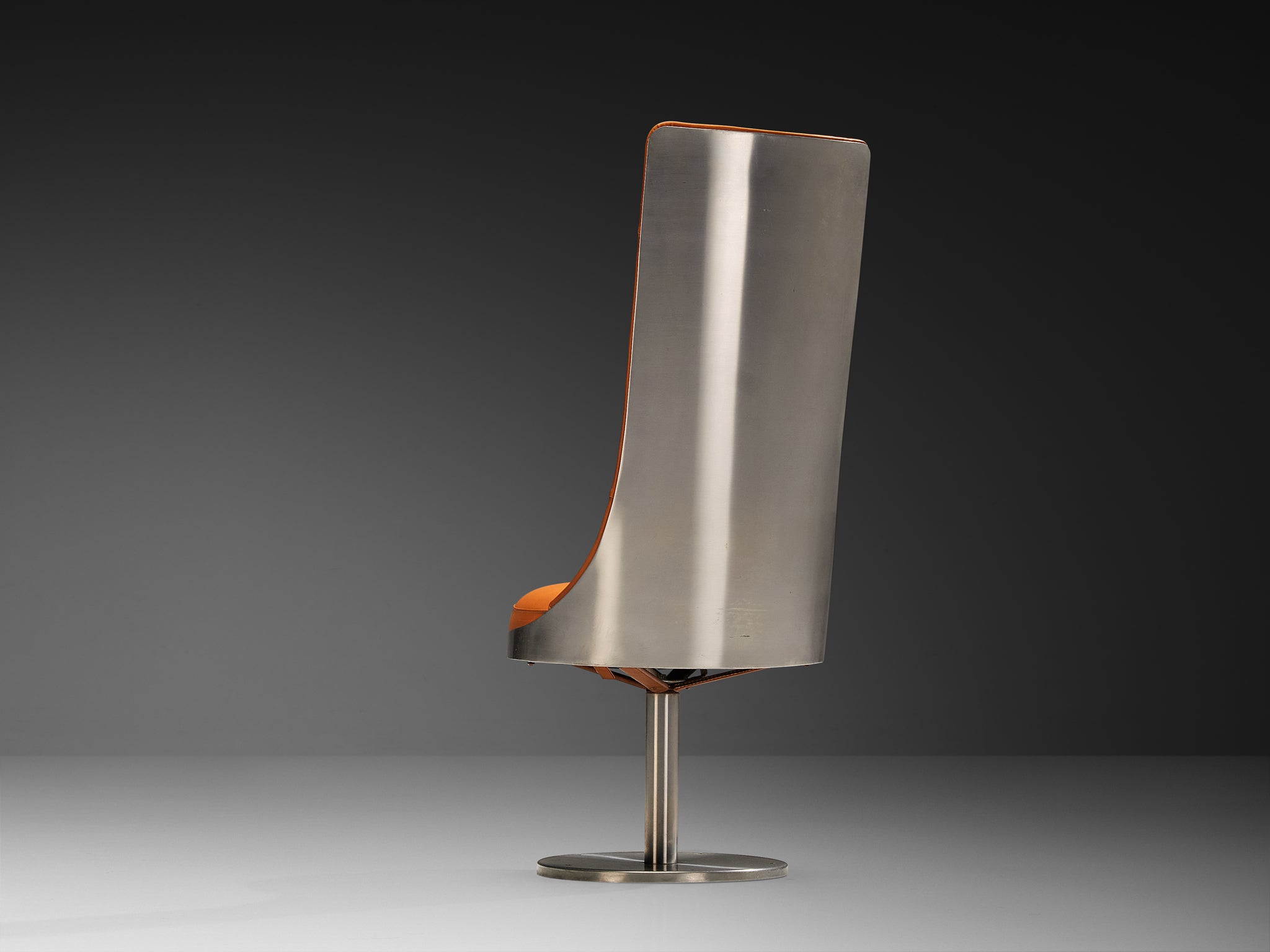 Maria Pergay Swivel Chairs in Stainless Steel and Cognac Leather Seating Morentz