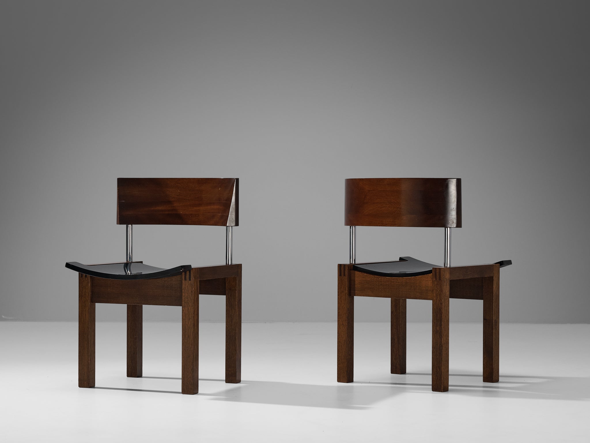 Italian Set of Four Dining Chairs in Wood and Metal seating Morentz