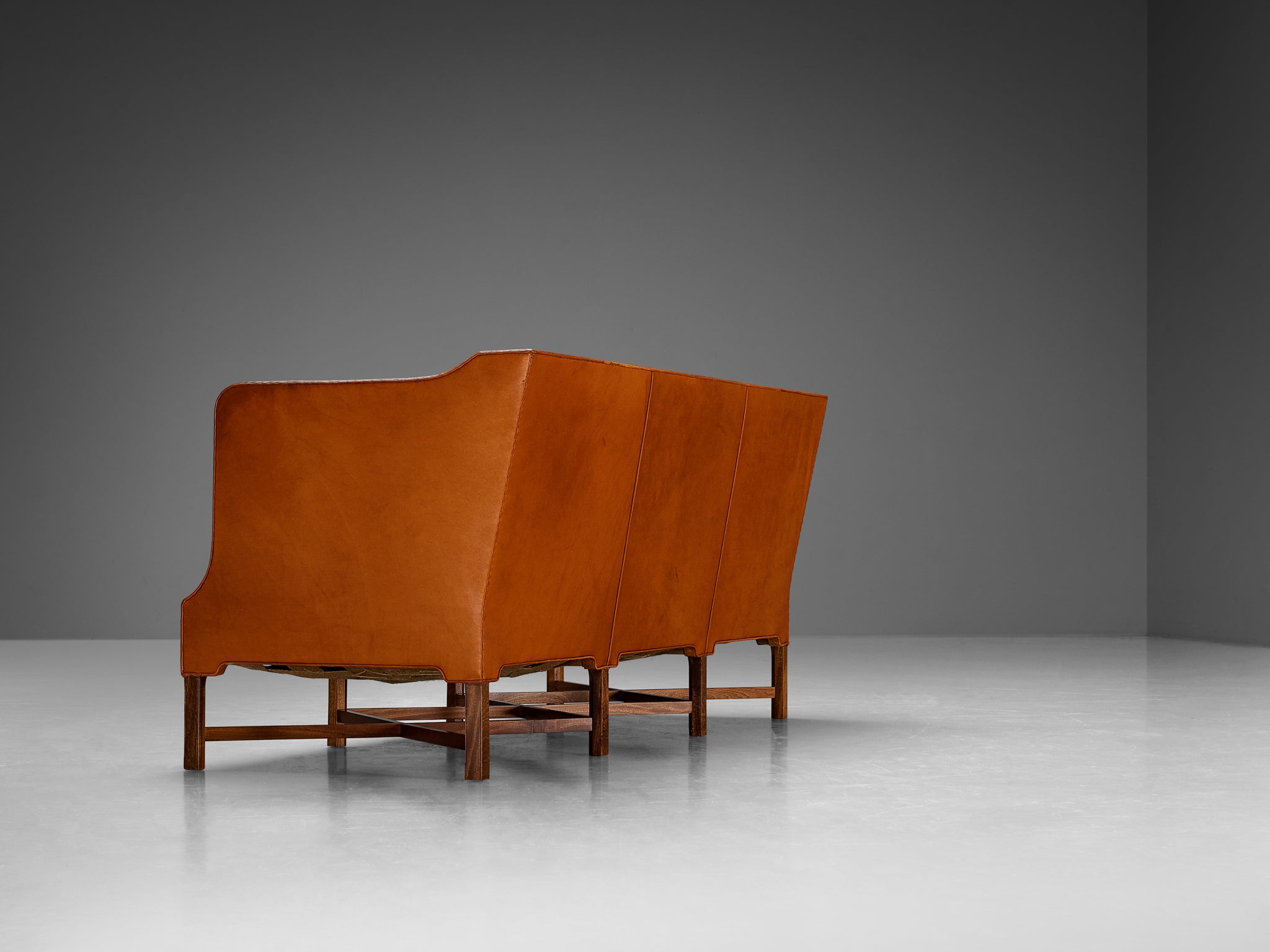 Kaare Klint for Rud. Rasmussen Sofa model 4118 in Leather and Mahogany Seating Morentz