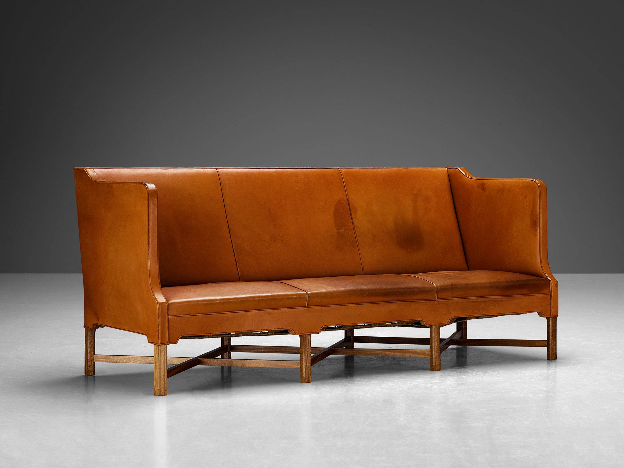 Kaare Klint for Rud. Rasmussen Sofa model 4118 in Leather and Mahogany Seating Morentz